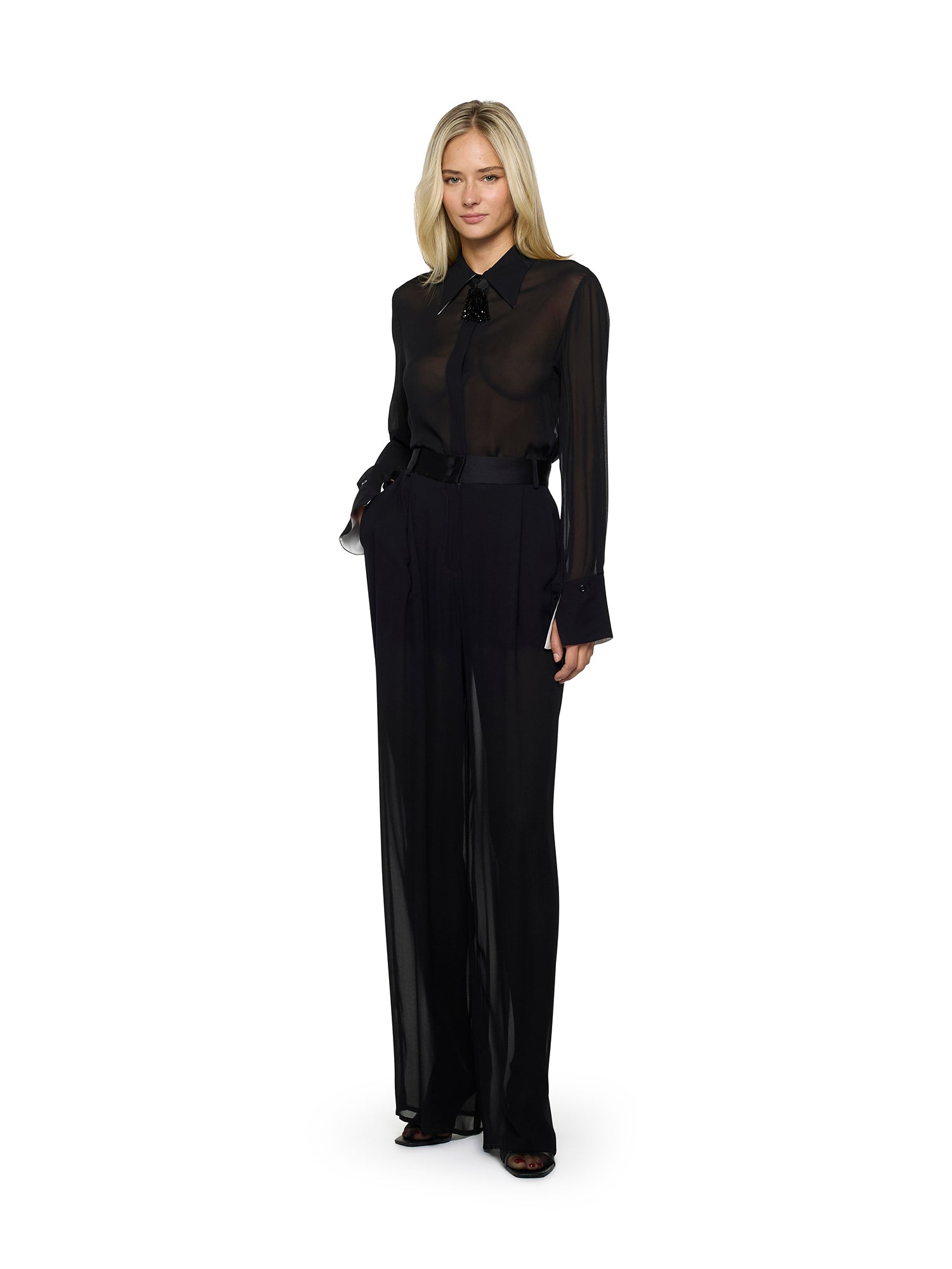 Viscose georgette pleated trousers