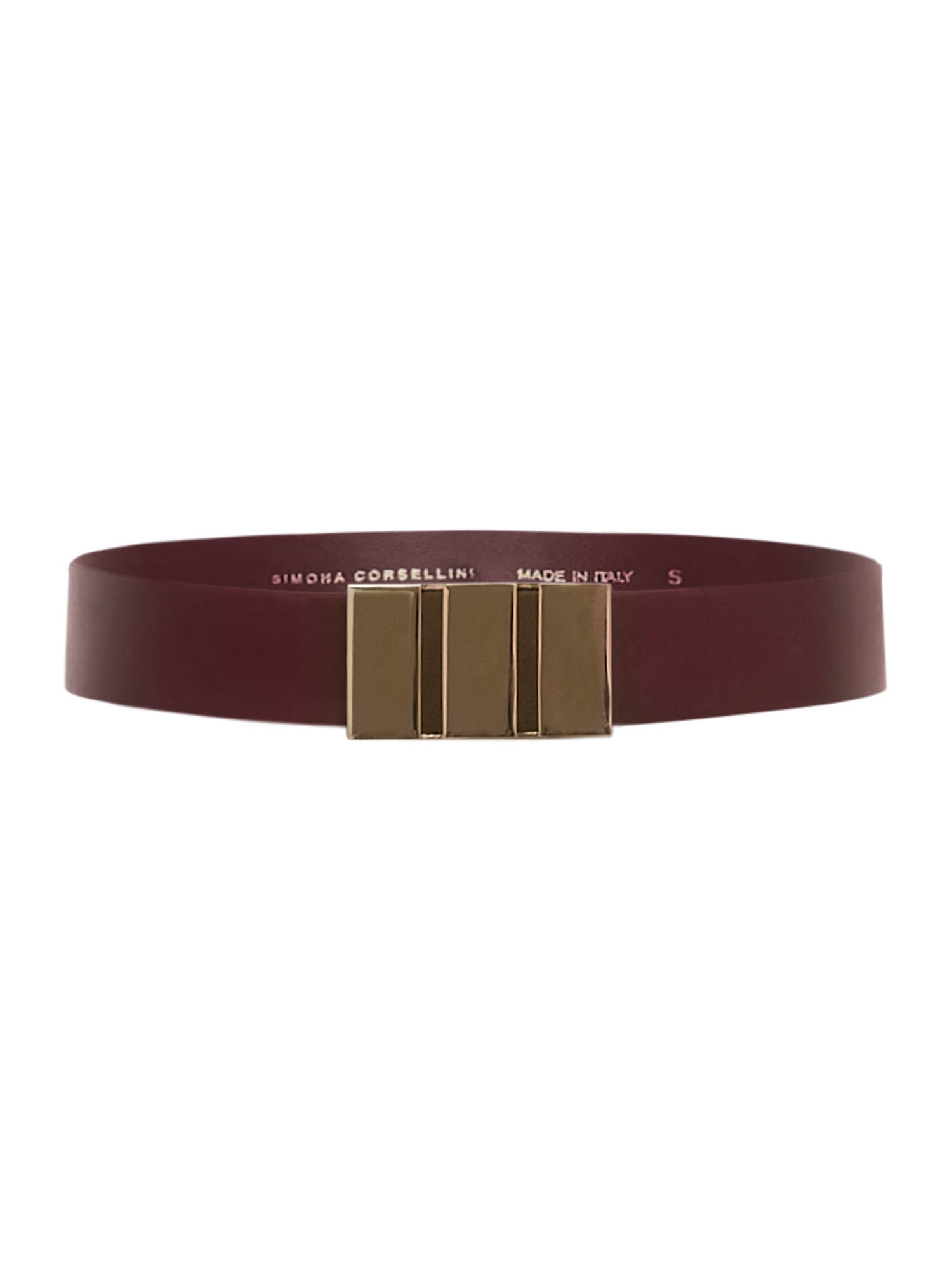 Low waist with three gold geometric elements in vegan leather