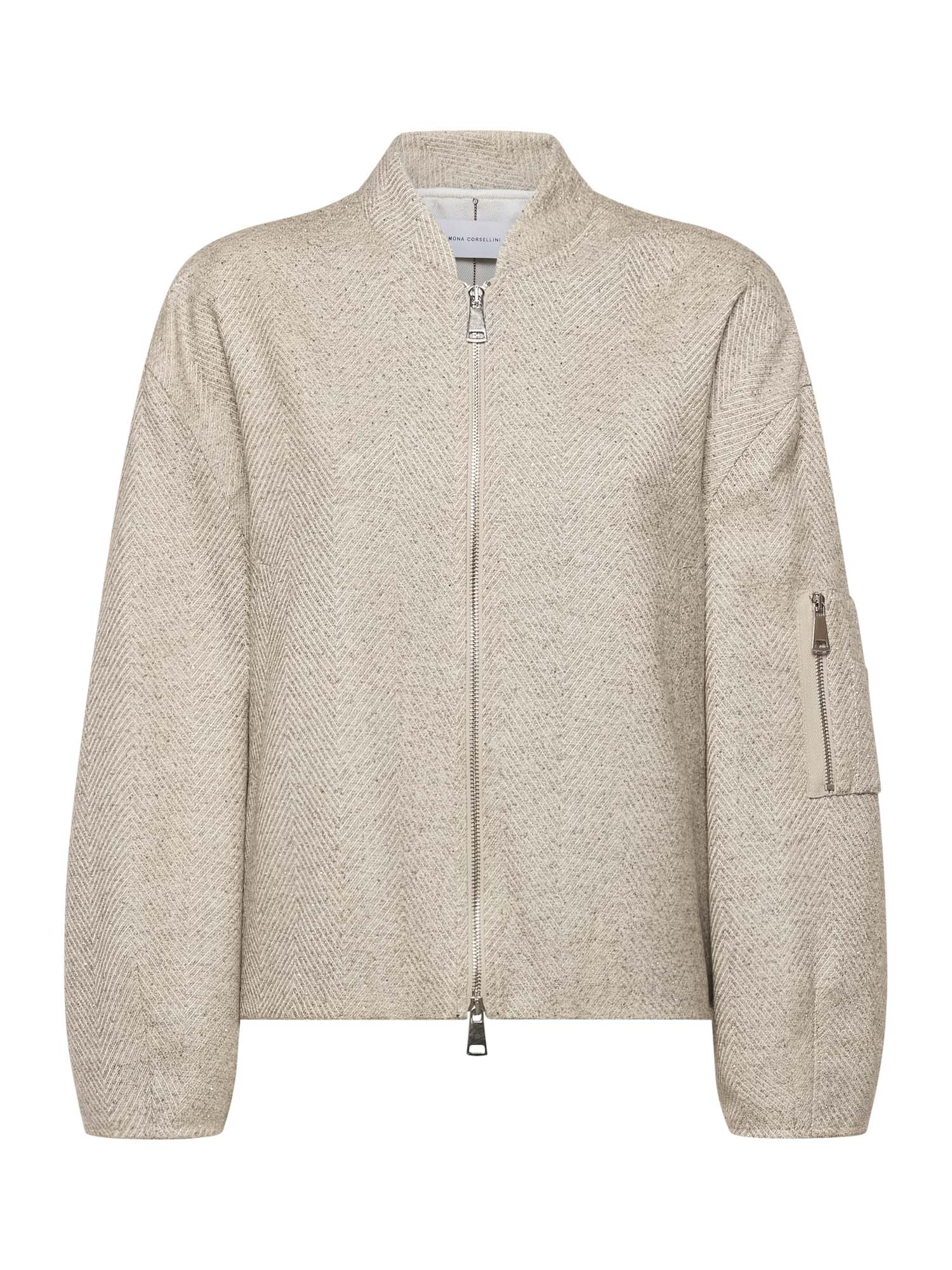 Bomber in tessuto spigato con strass