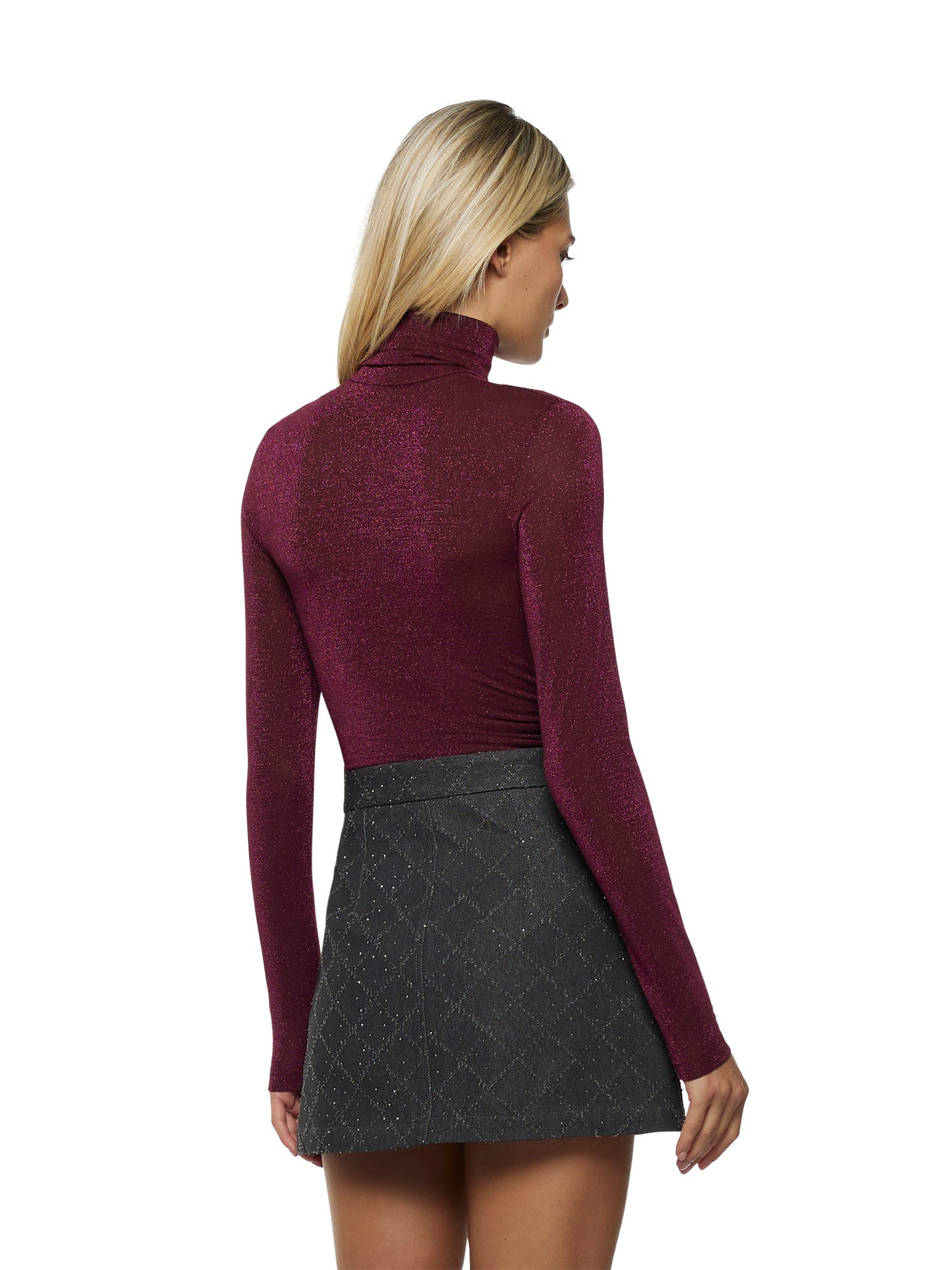 Long-sleeved turtleneck with side ruching in lurex tulle