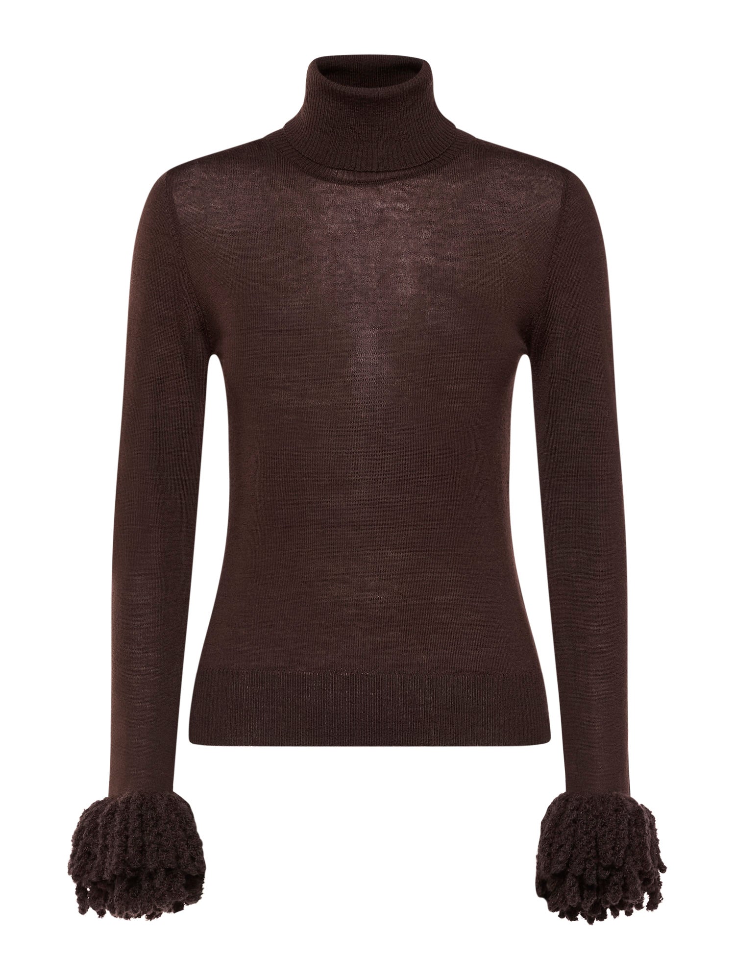 Mock neck top with fringes in faux fur knit