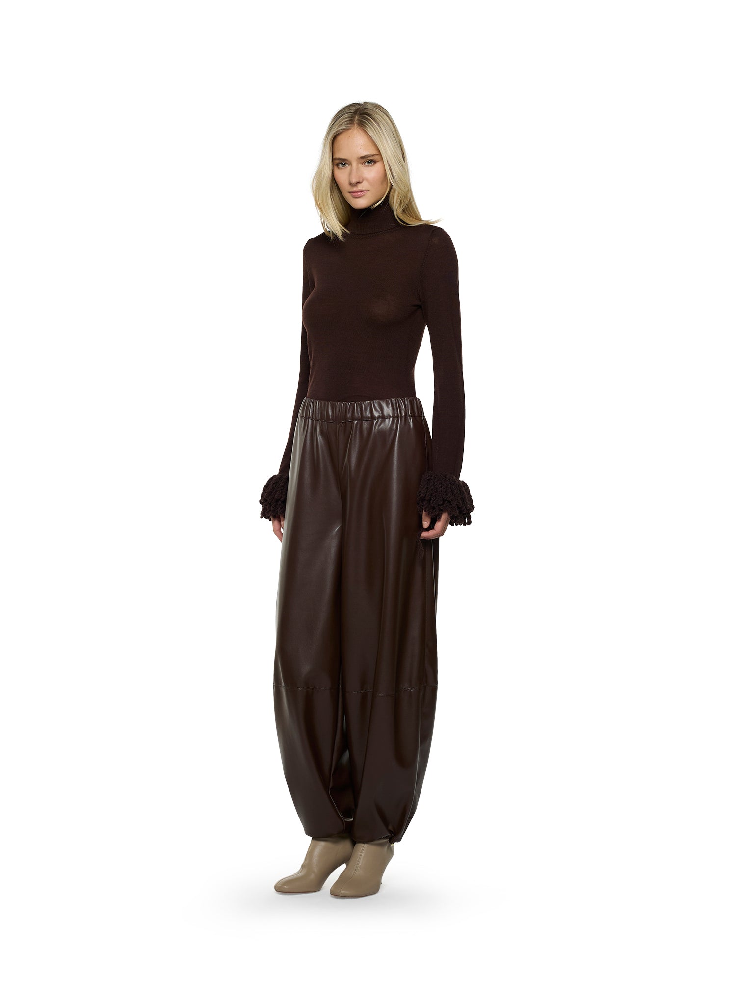 Mock neck top with fringes in faux fur knit