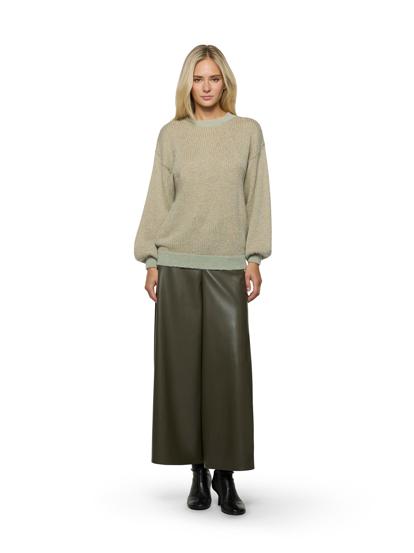 Boat neck sweater in alpaca and metallic thread with embroidery
