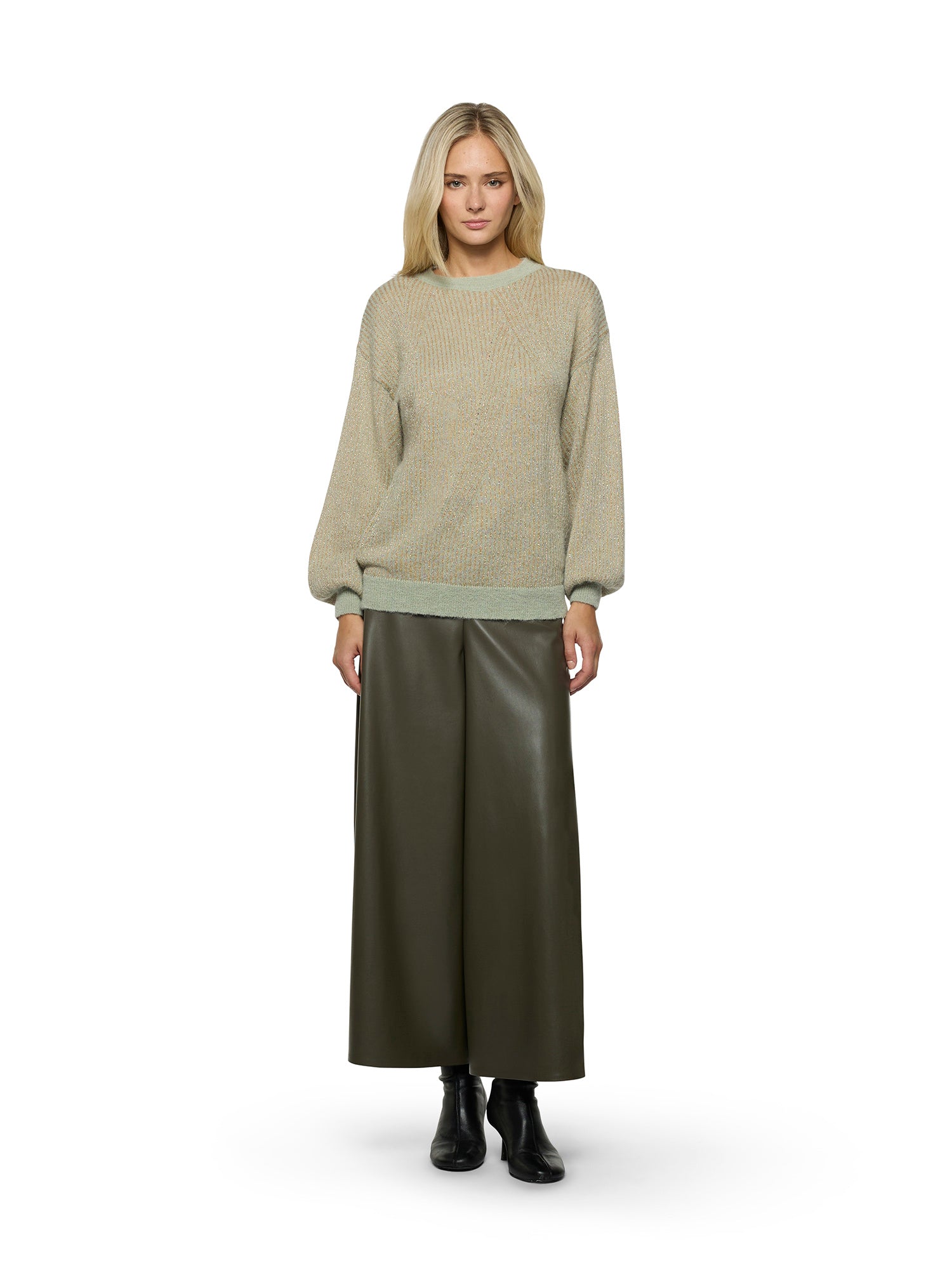 Boat neck sweater in alpaca and metallic thread with embroidery