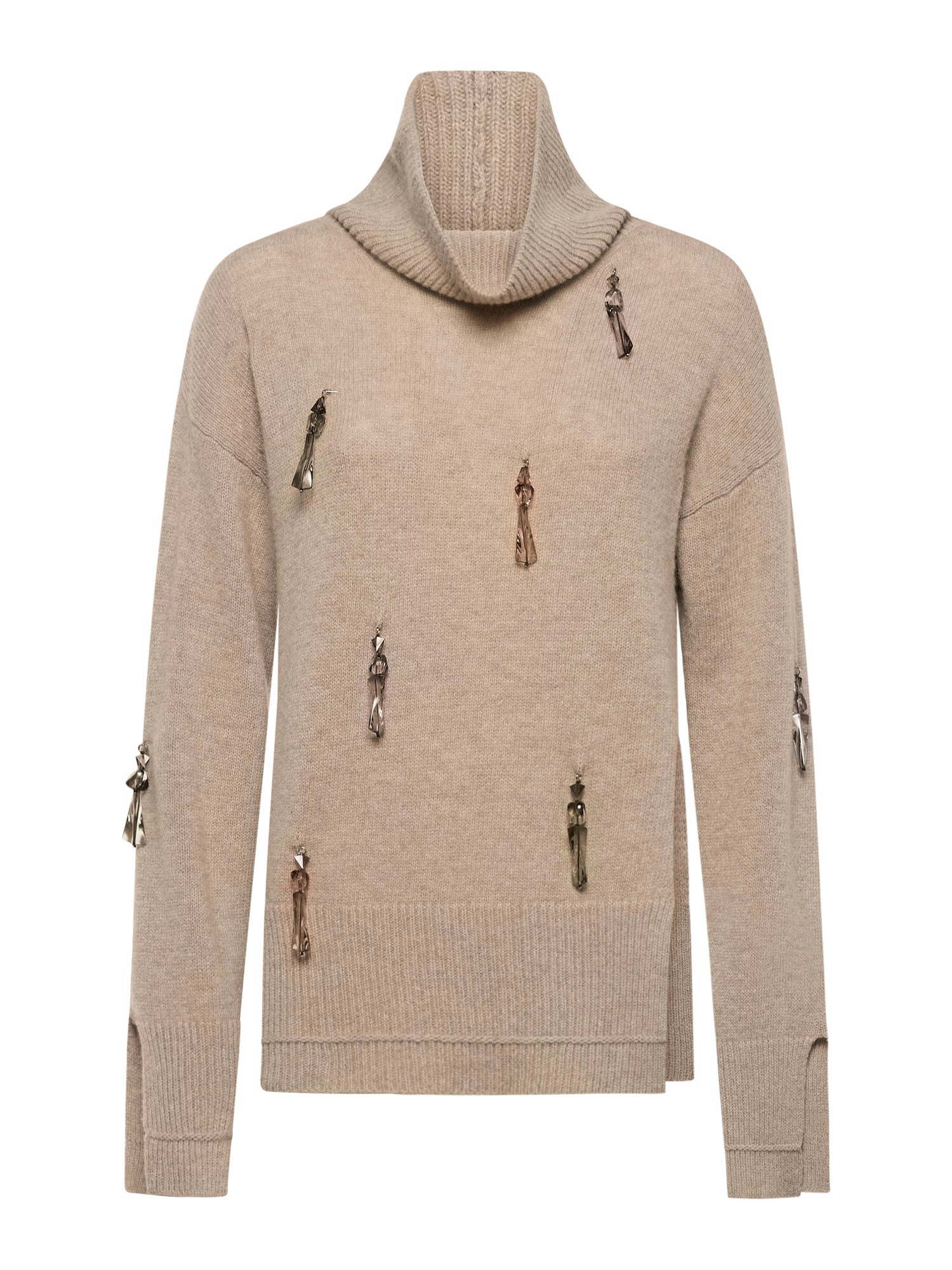 High-neck sweater with appliqués