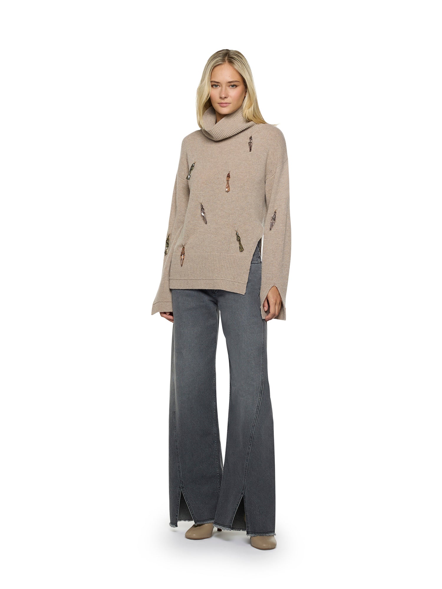 High-neck sweater with appliqués
