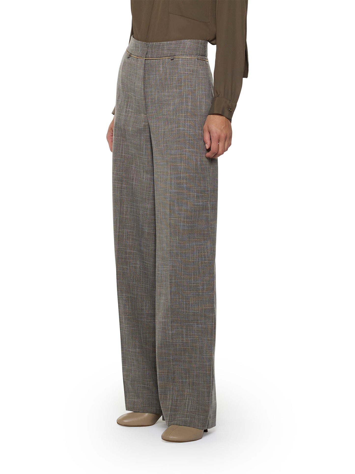 Pantaloni dritti con cintura catena in tela tramata