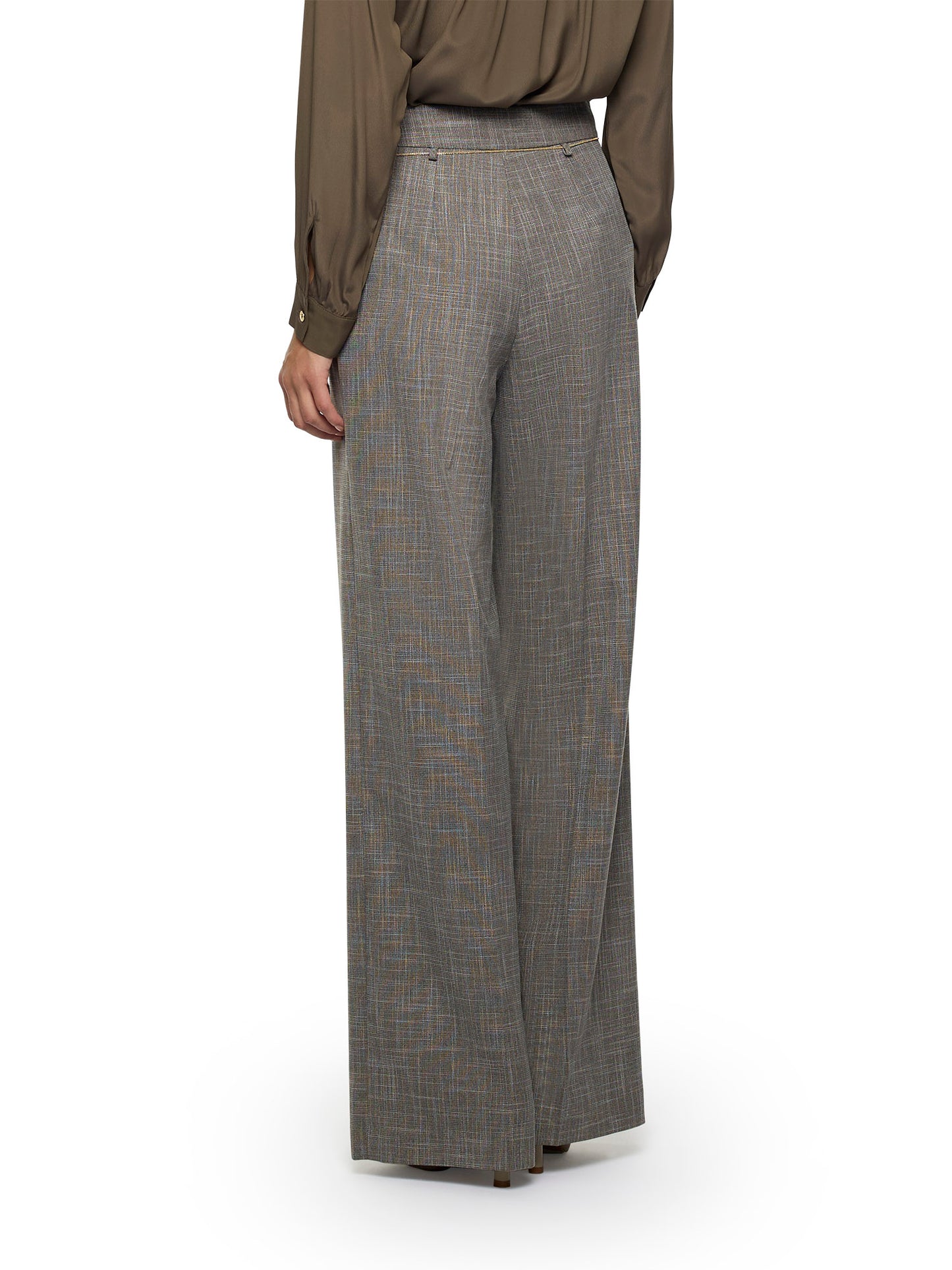 Pantaloni dritti con cintura catena in tela tramata