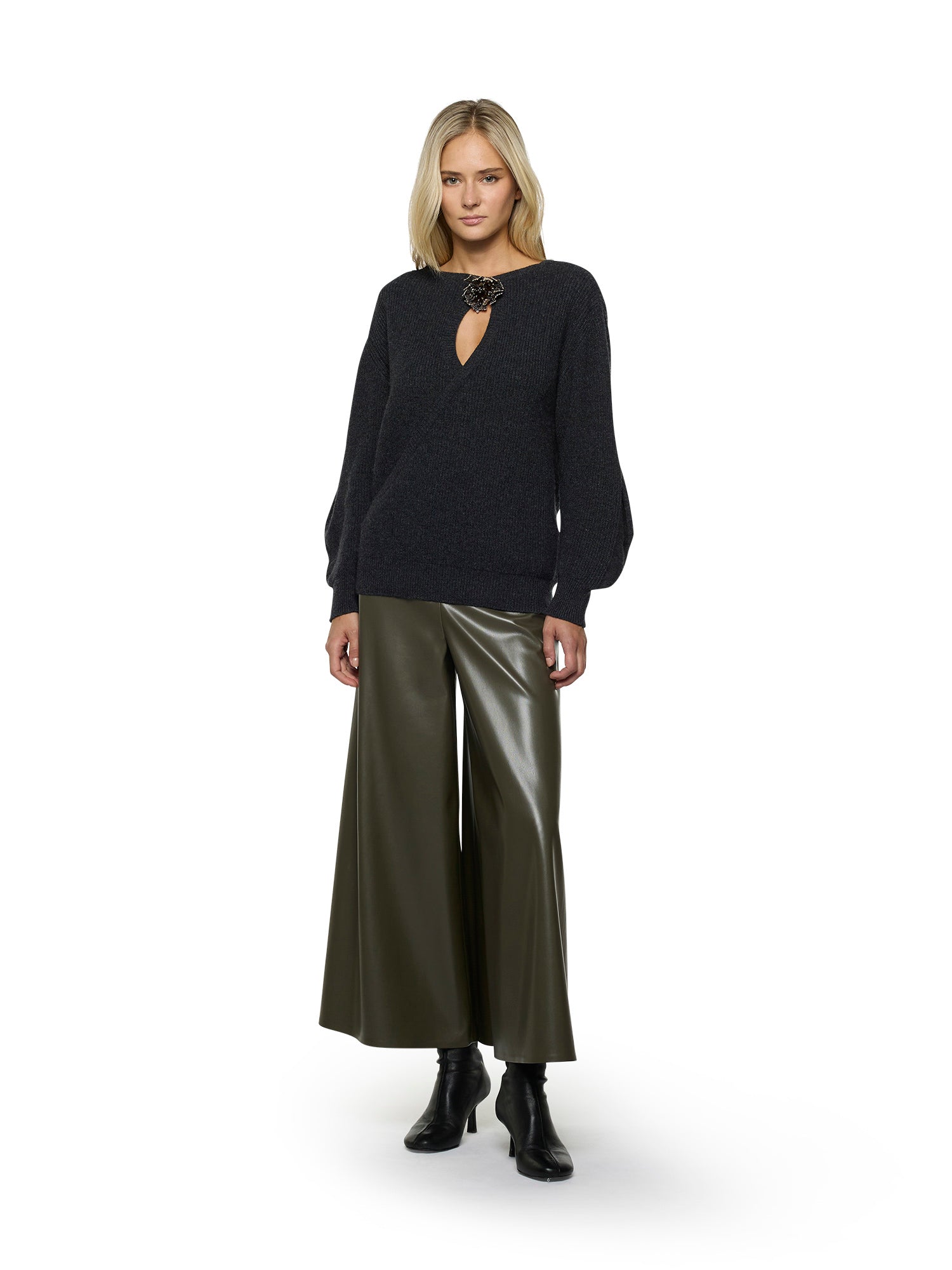 Wide-leg pant skirt in vegan leather