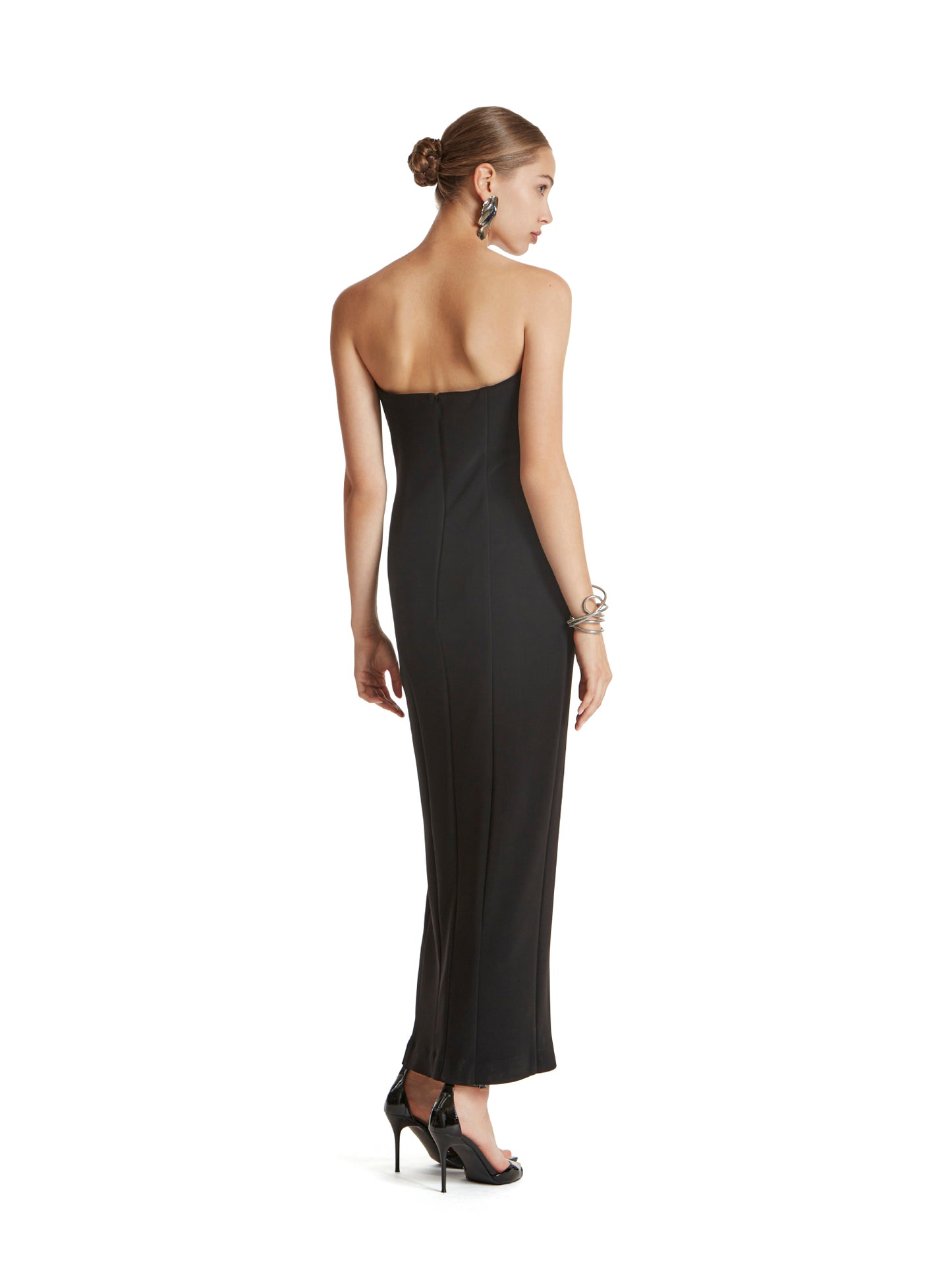 Long fitted dress with bustier neckline