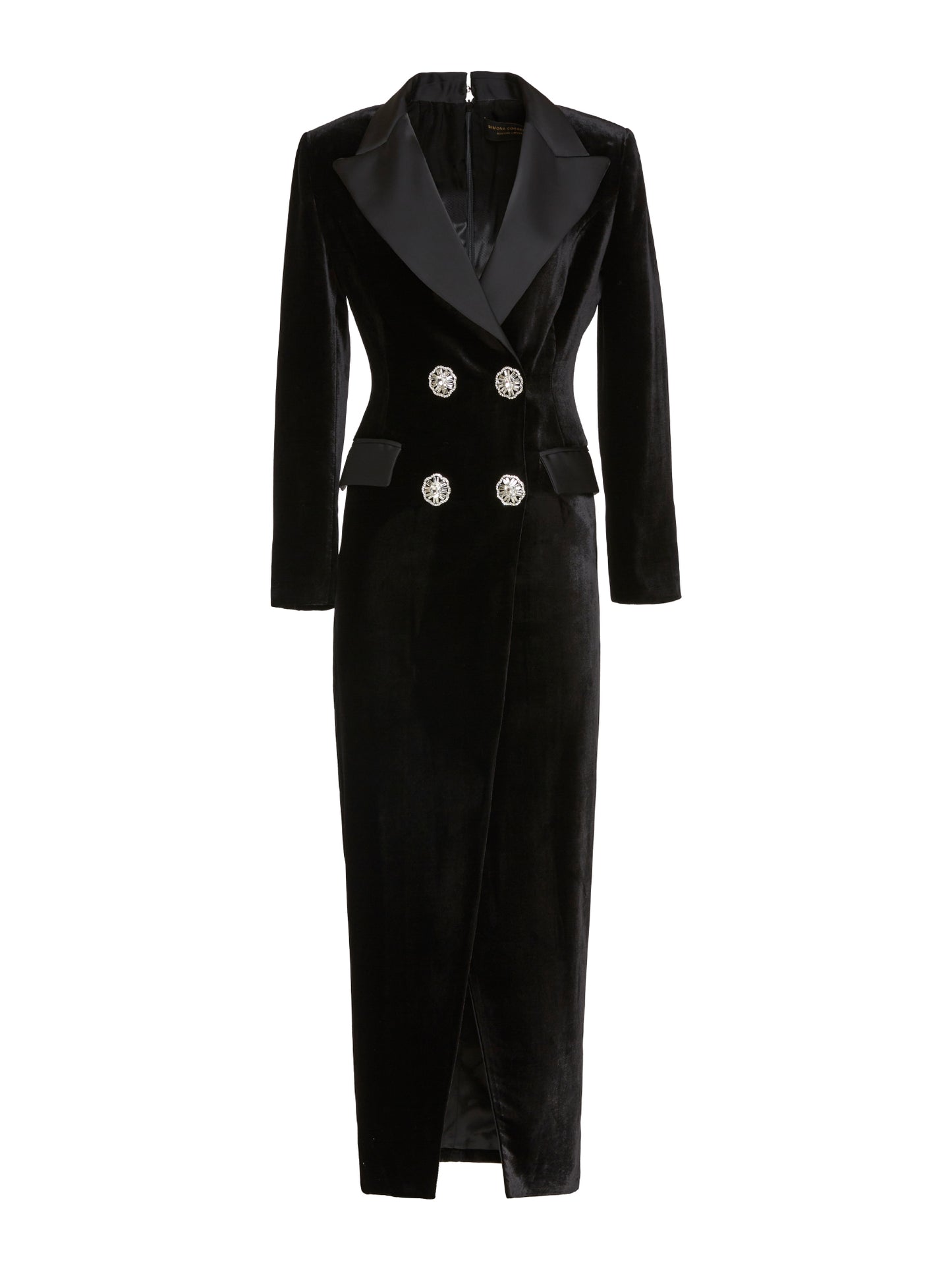 Long velvet tuxedo dress with satin details