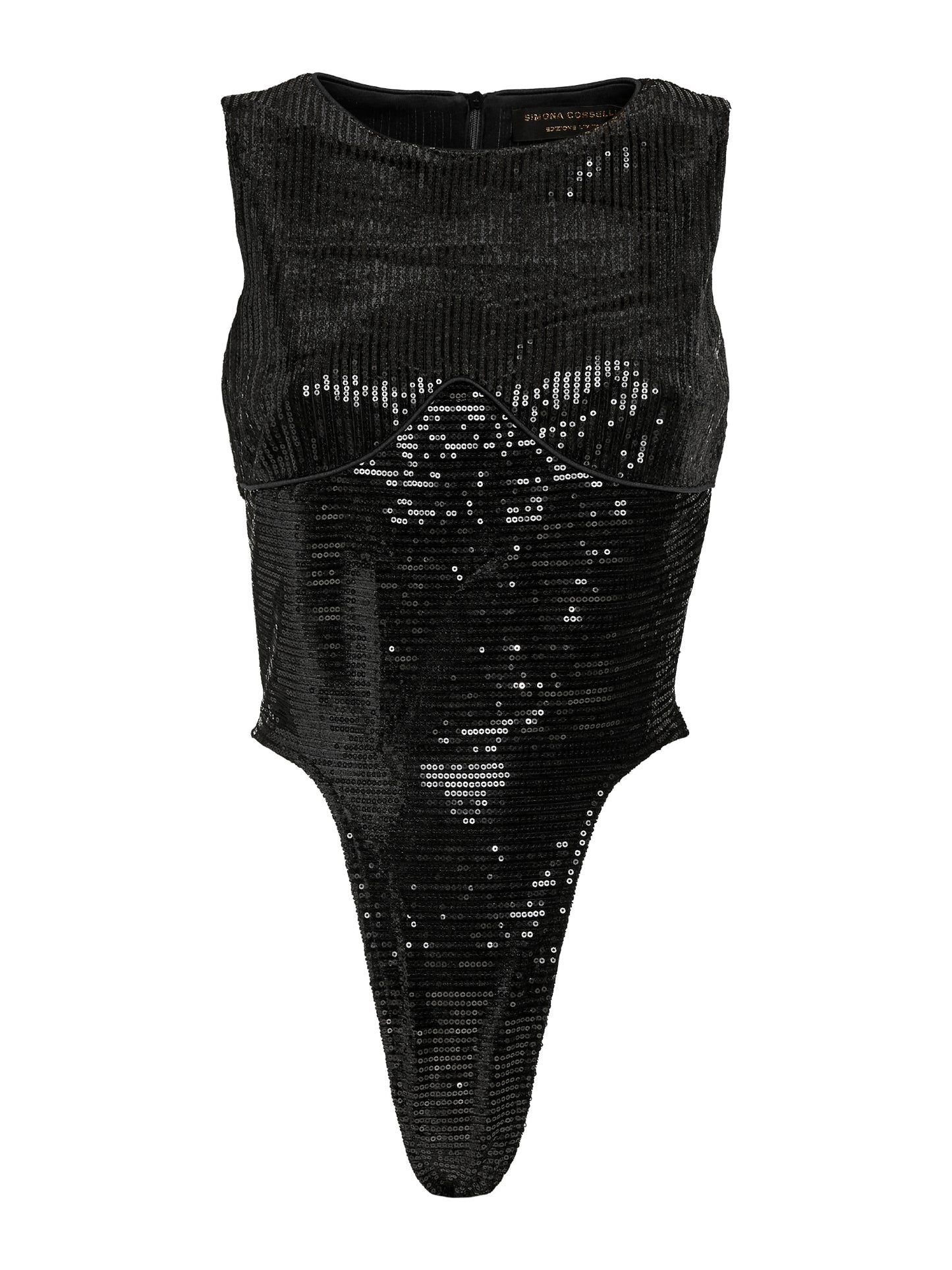 High-cut stretch sleeveless bodysuit in velvet sequins