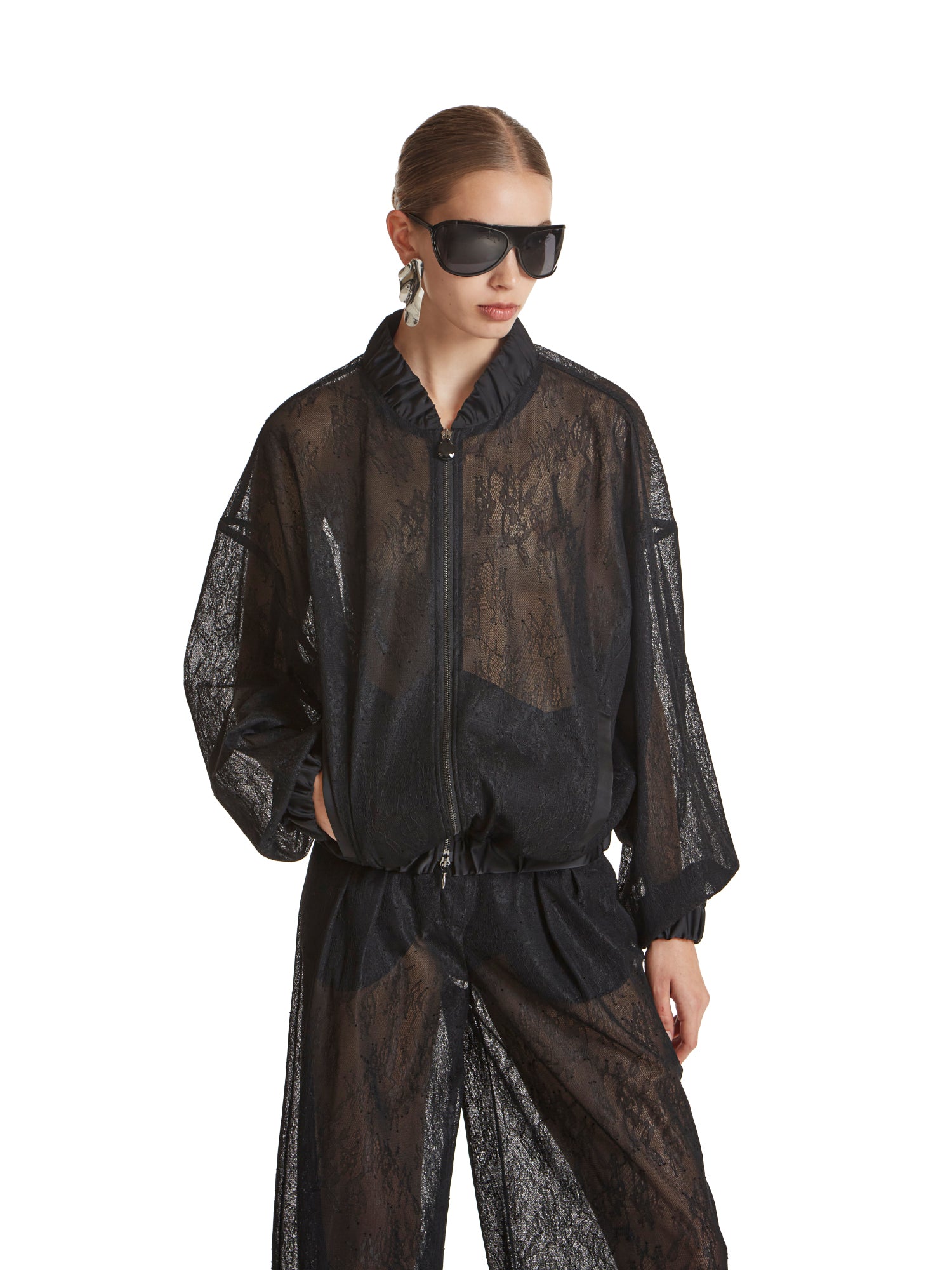 Bonded lace bomber jacket
