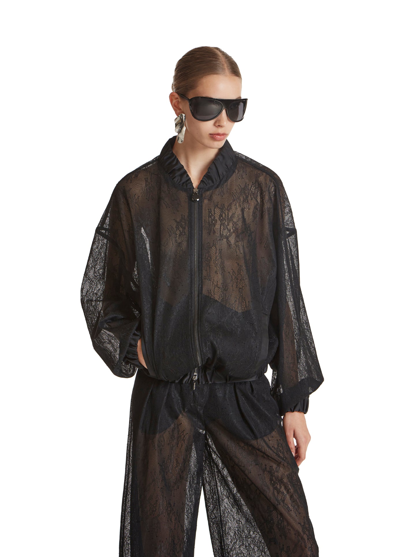 Bonded lace bomber jacket