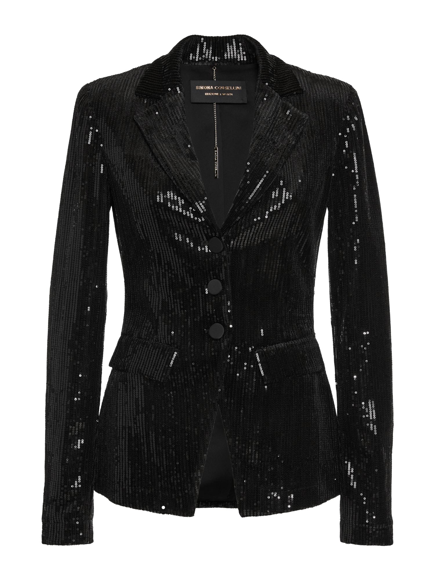 Giacca fitted velluto full paillettes tre bottoni