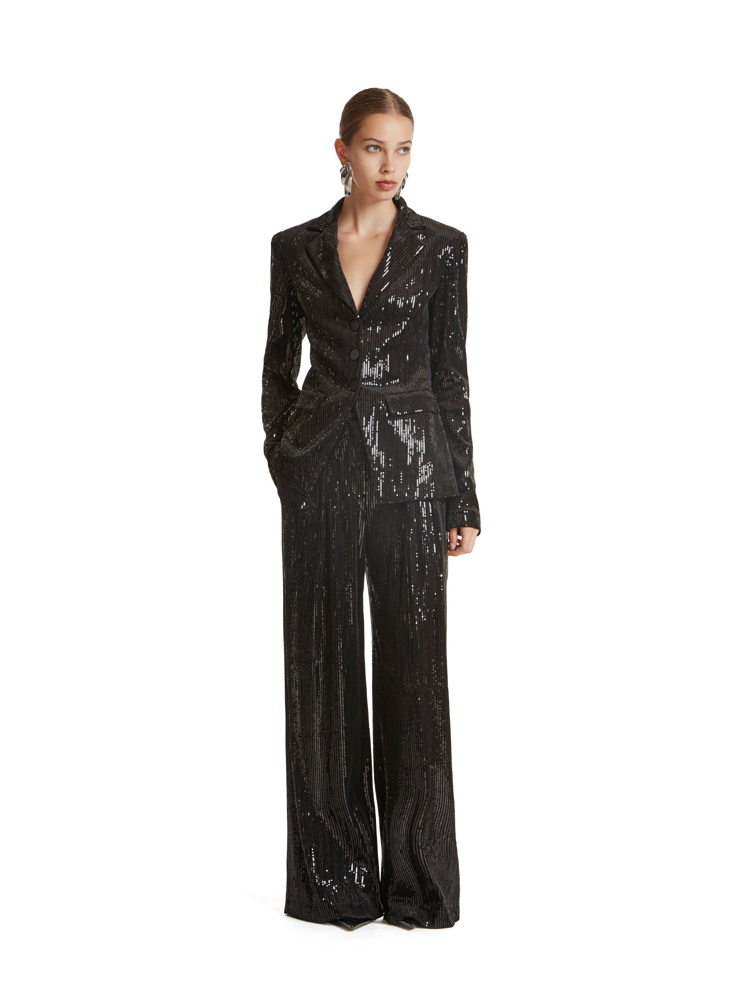Giacca fitted velluto full paillettes tre bottoni