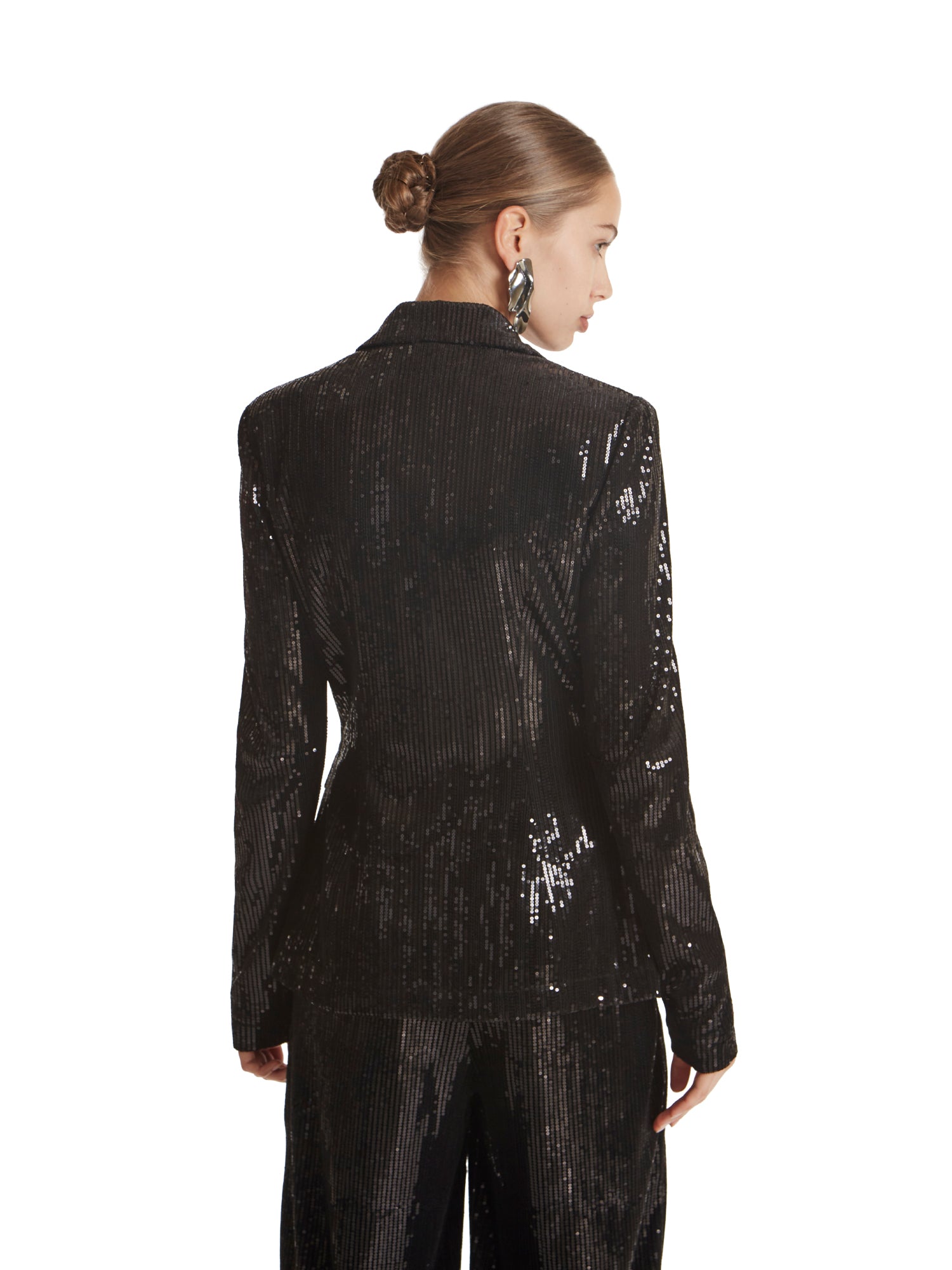 Fitted stretch velvet sequin jacket with jewel buttons