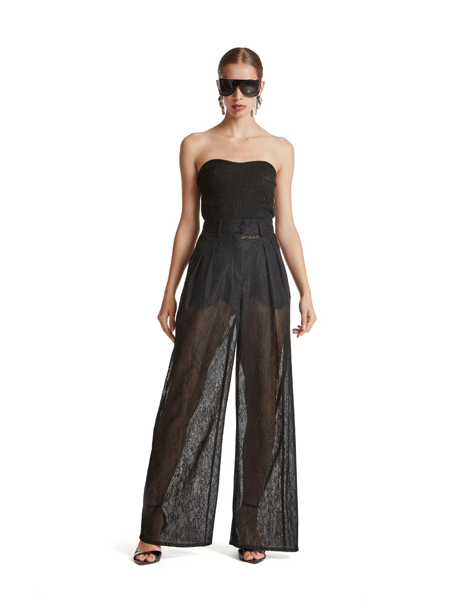 Bonded lace pleated trousers