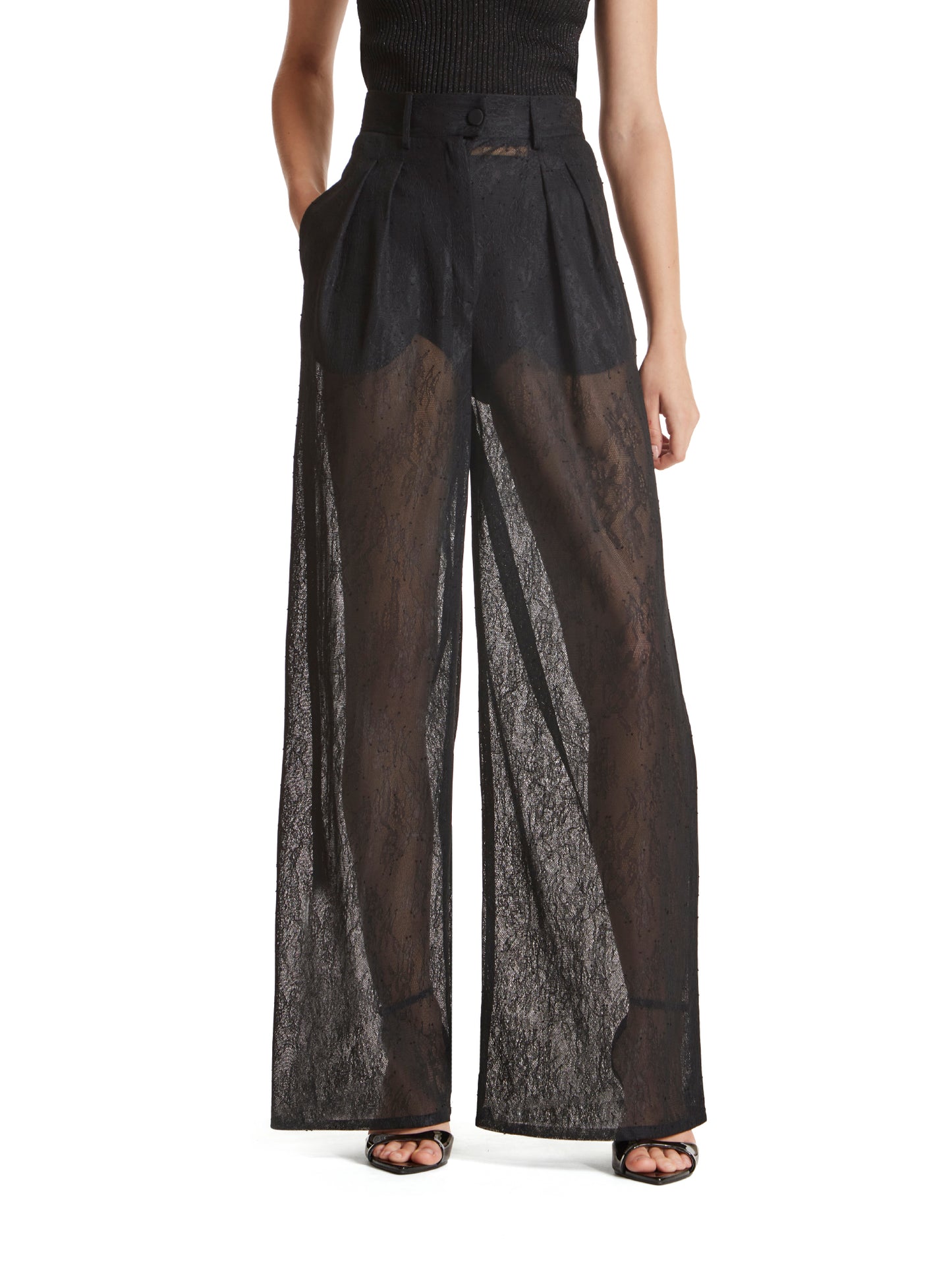 Bonded lace pleated trousers