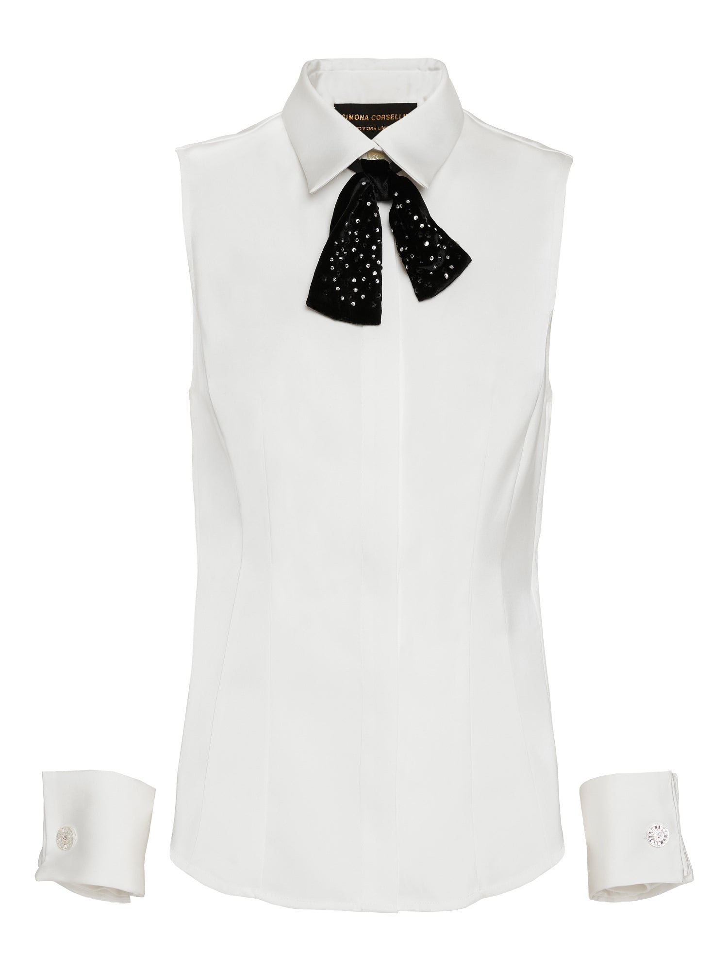 Heavy satin top with bow tie, detachable cuffs and cufflinks