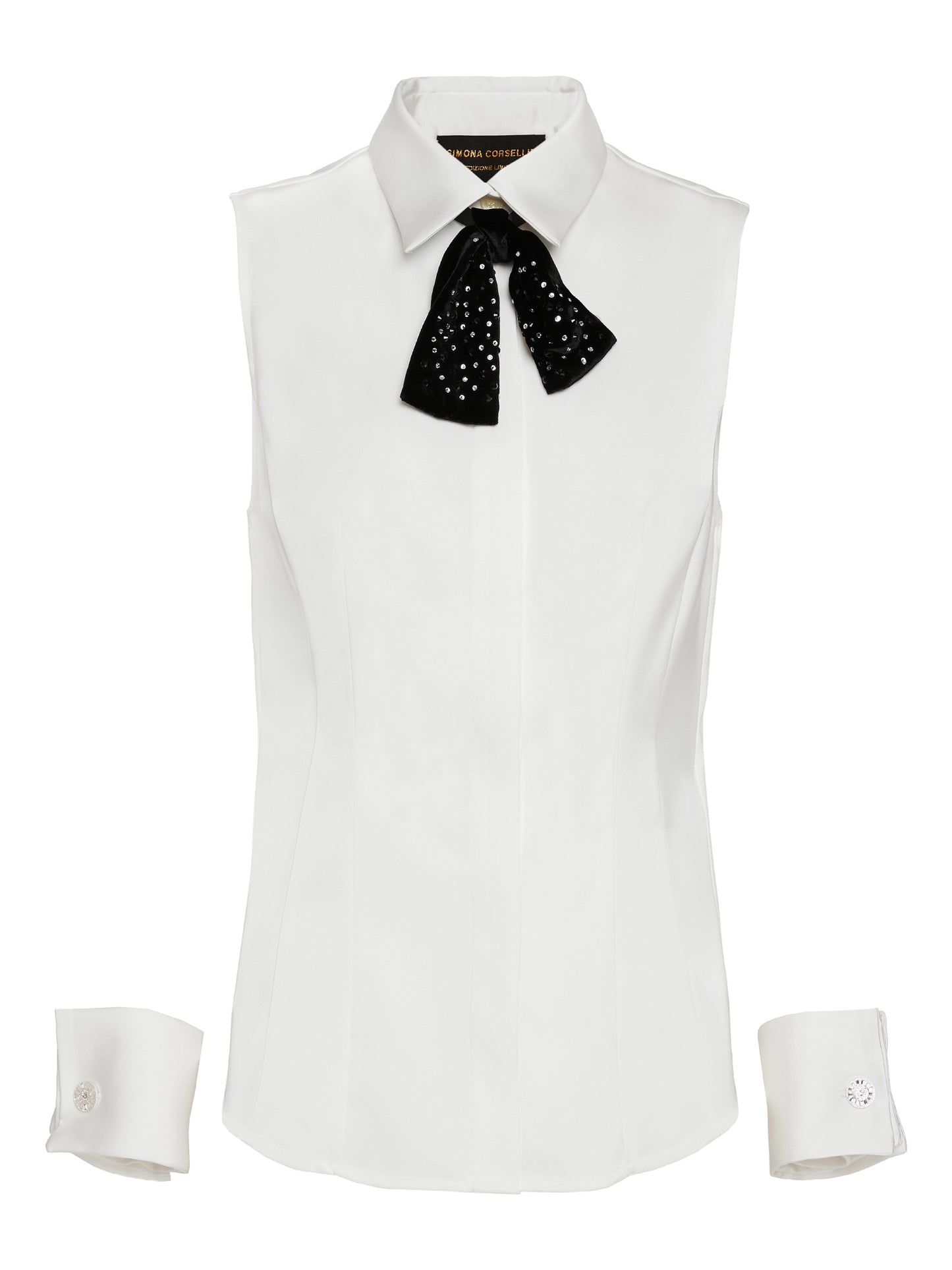 Heavy satin top with bow tie, detachable cuffs and cufflinks