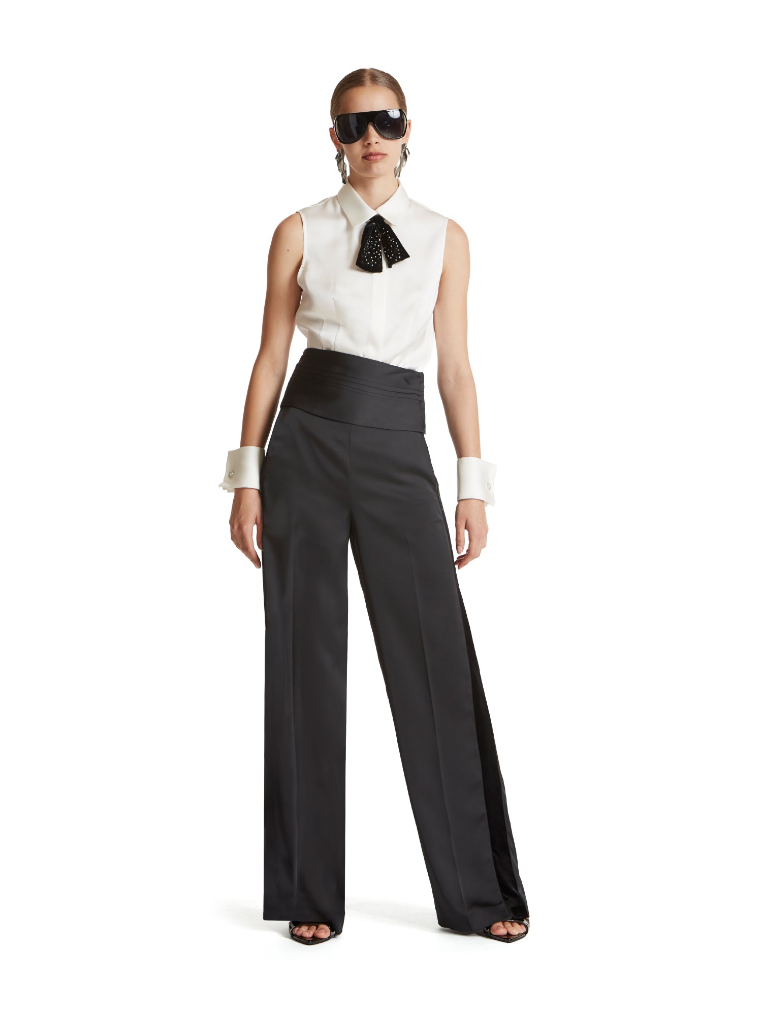 Heavy satin top with bow tie, detachable cuffs and cufflinks
