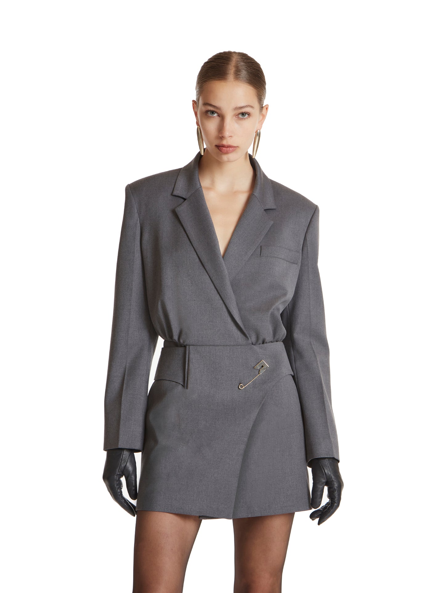Short tailored jacket dress with belt effect in comfort wool