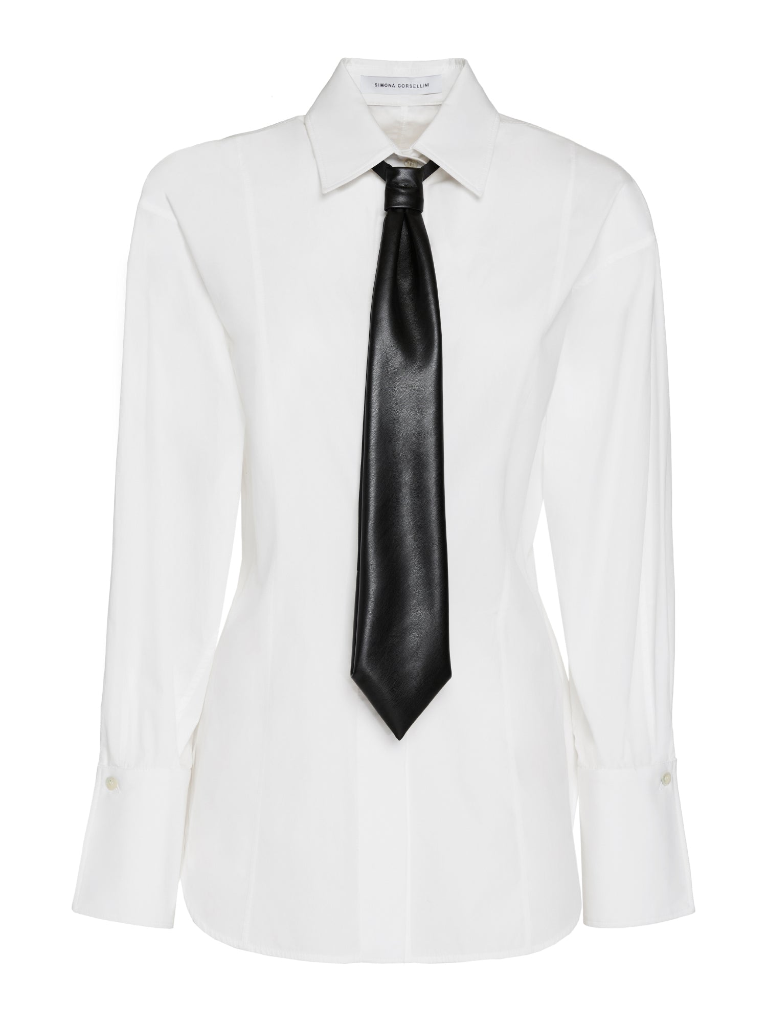 Camicia sfiancata in popeline con cravatta in vegan leather