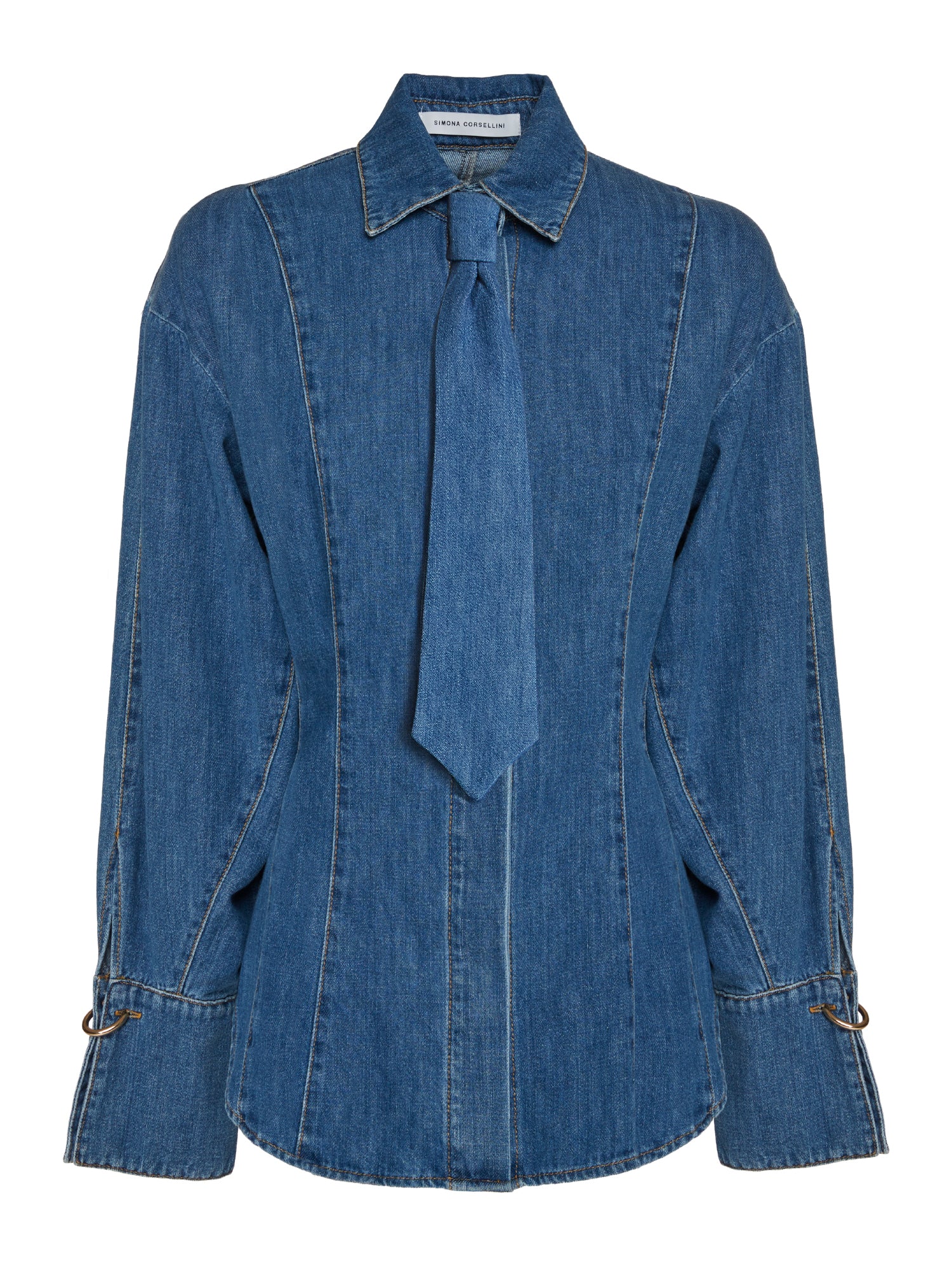 Tailored denim shirt with tie