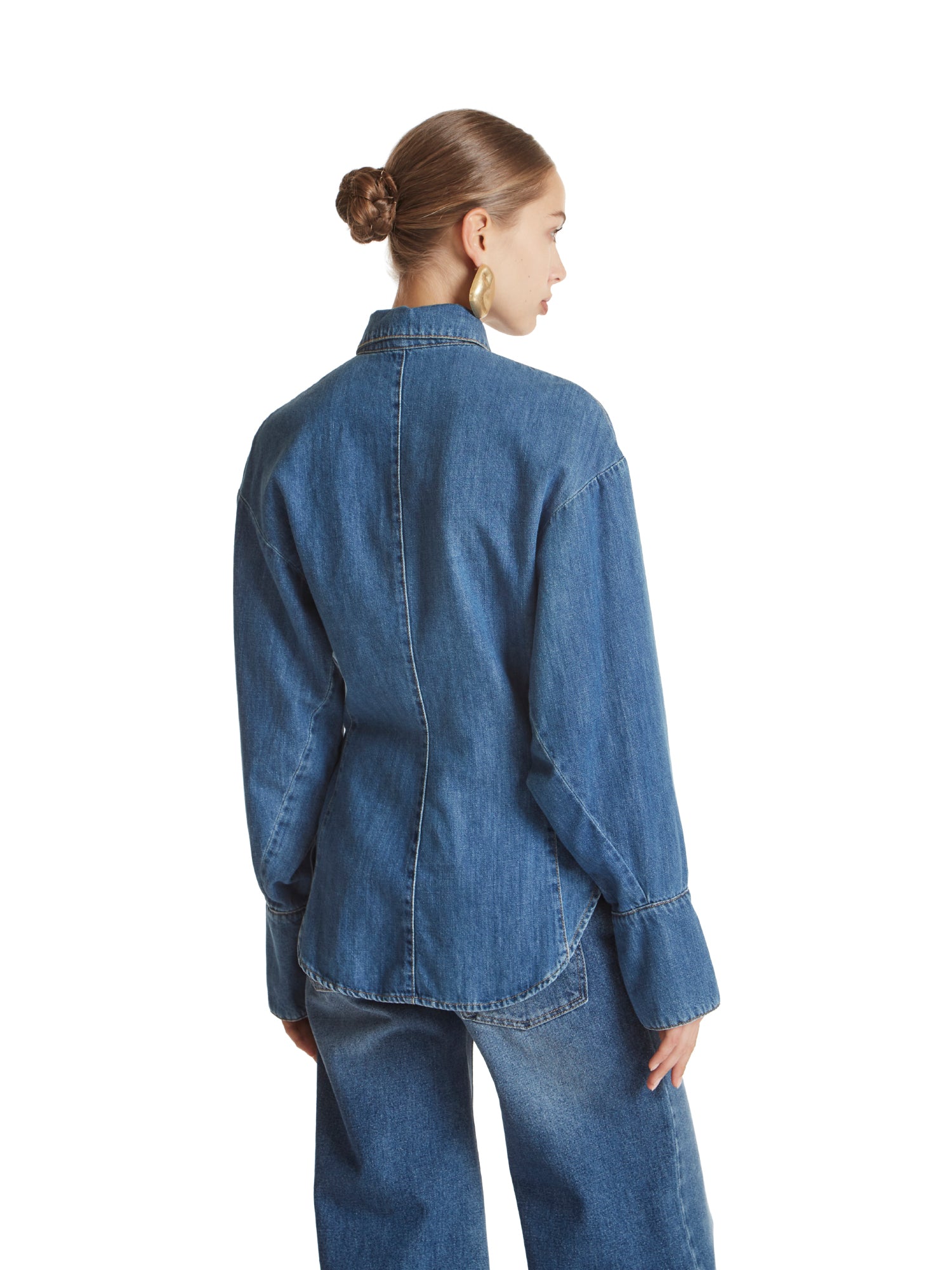 Tailored denim shirt with tie
