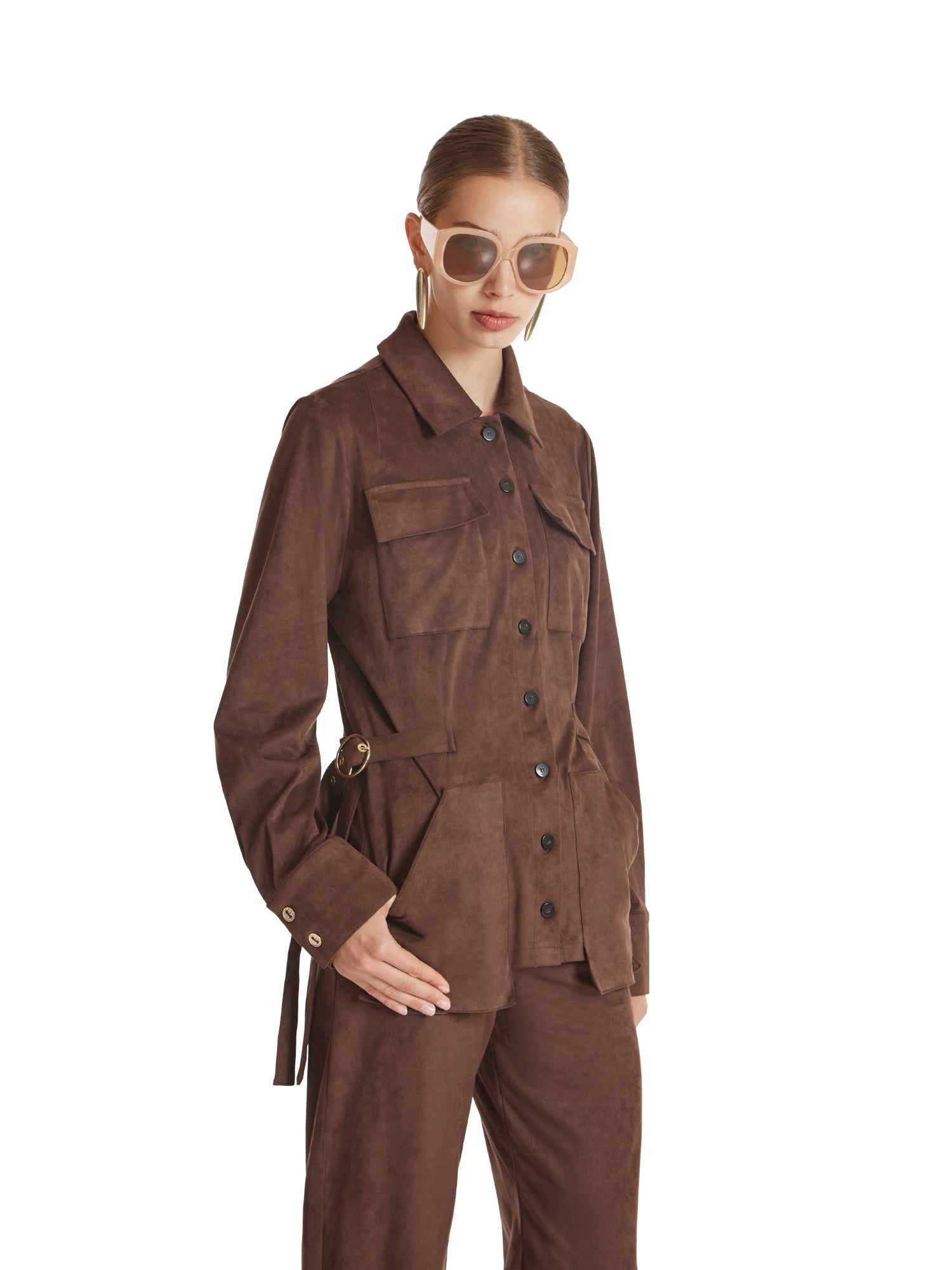 Eco suede shirt with patch pockets