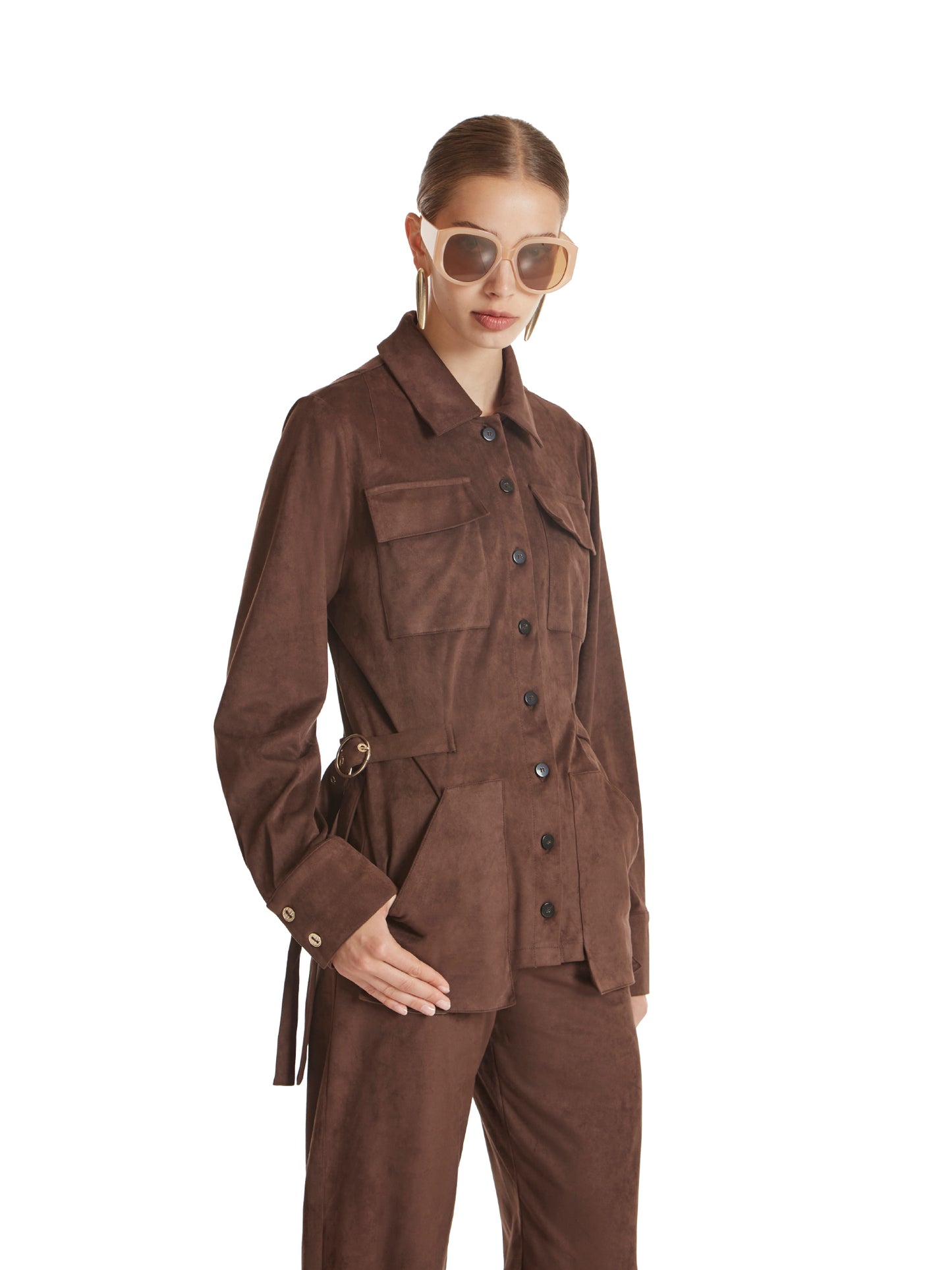 Eco suede shirt with patch pockets