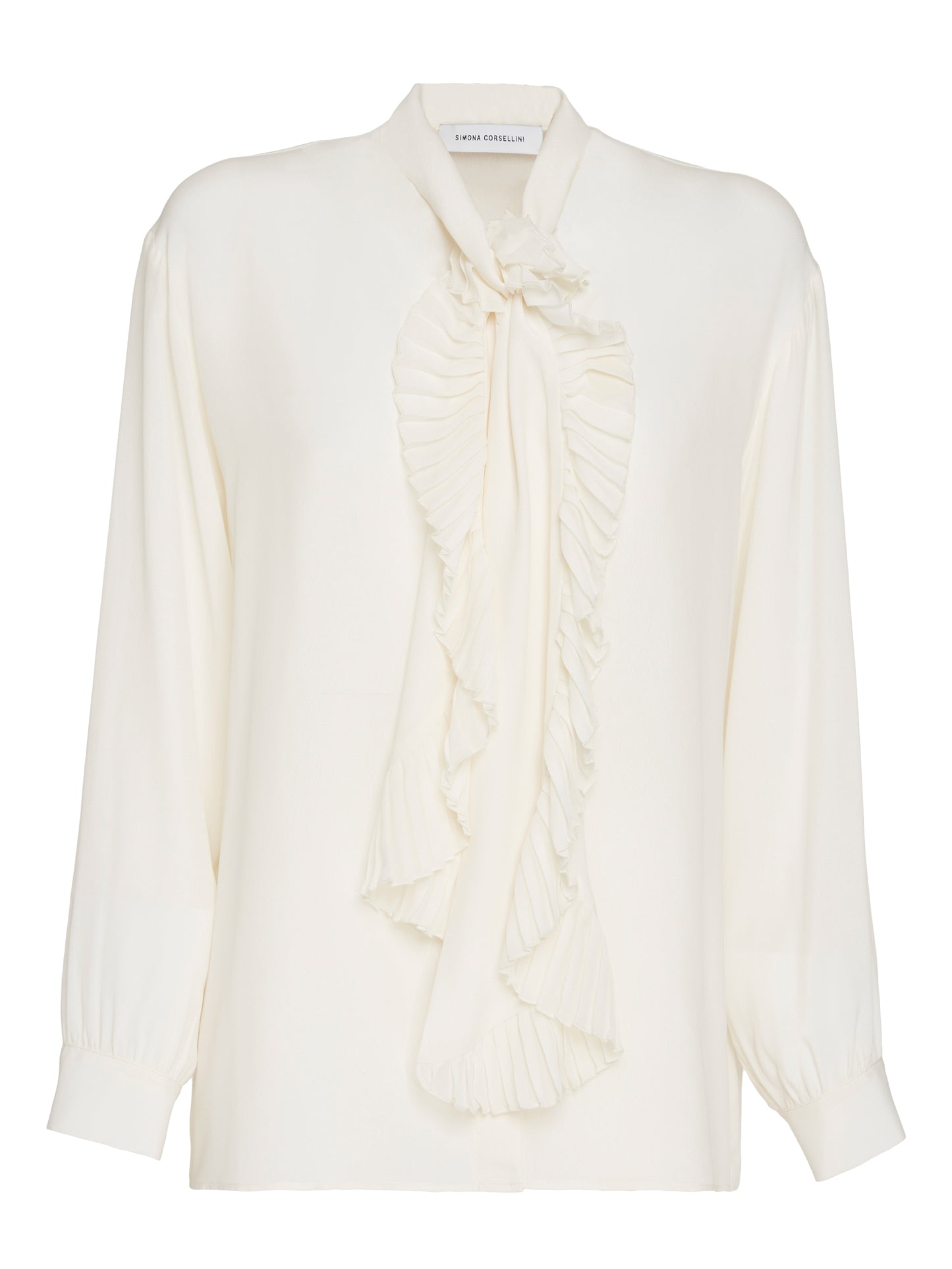 Silk viscose shirt with pleated ruffle scarf detail