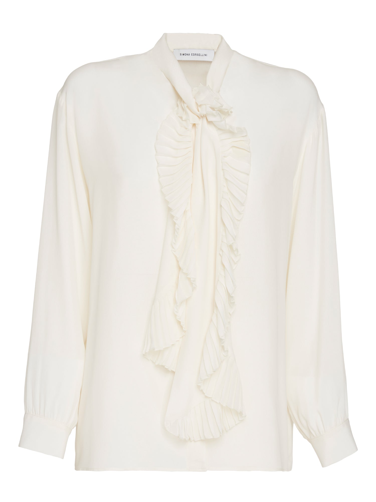 Camicia in viscosa di seta con sciarpa volant plissé