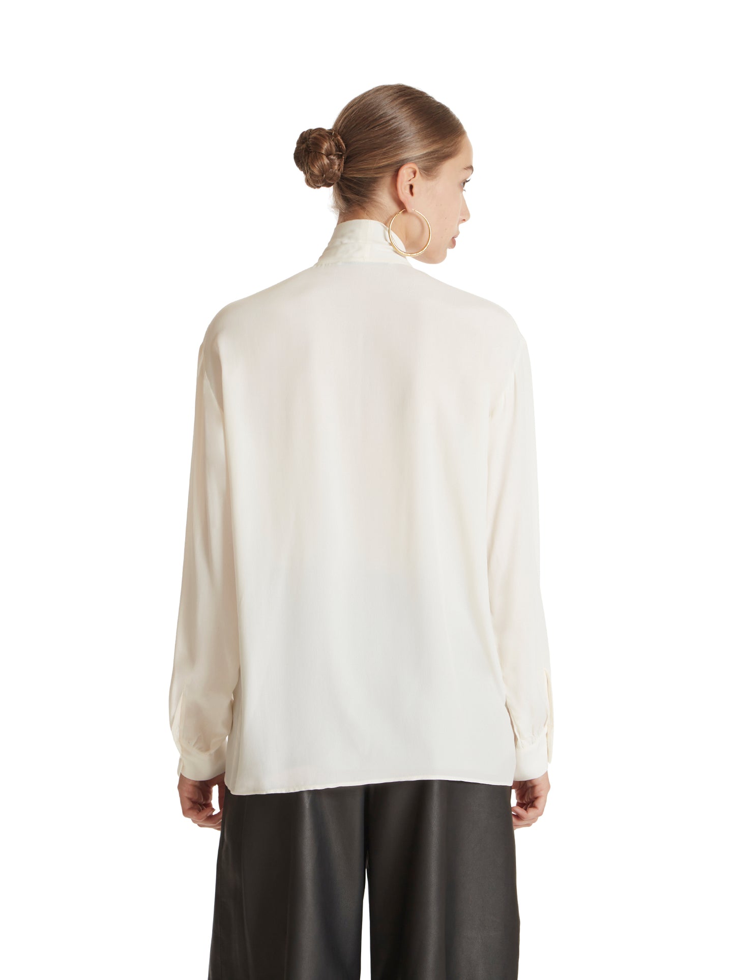 Silk viscose shirt with pleated ruffle scarf detail