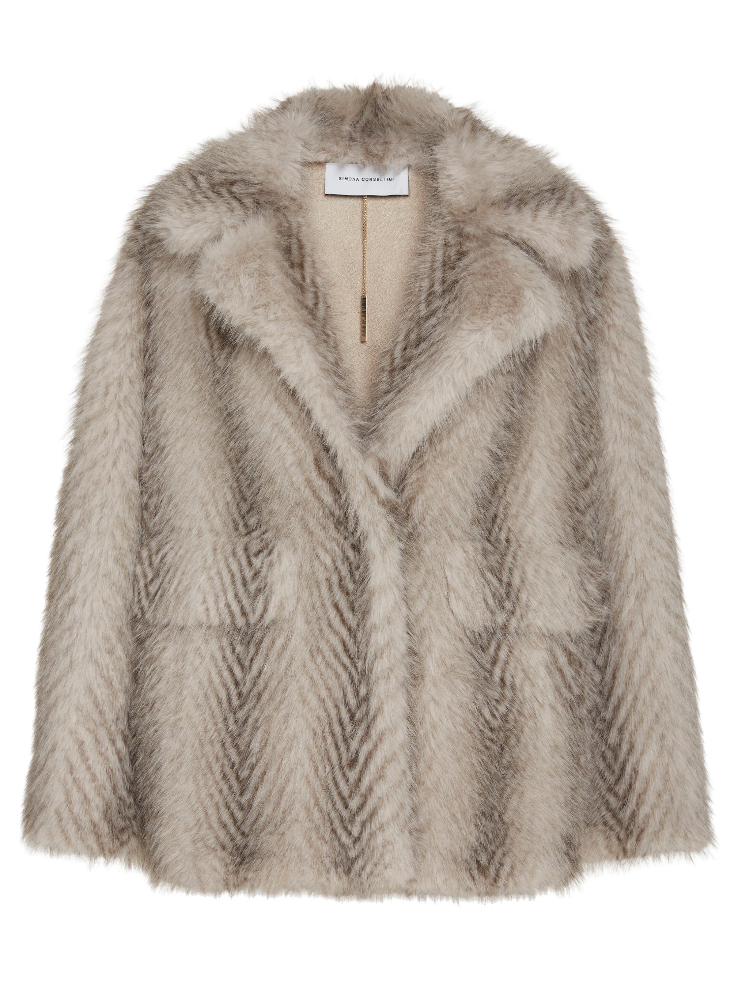 Herringbone eco-fur peacoat