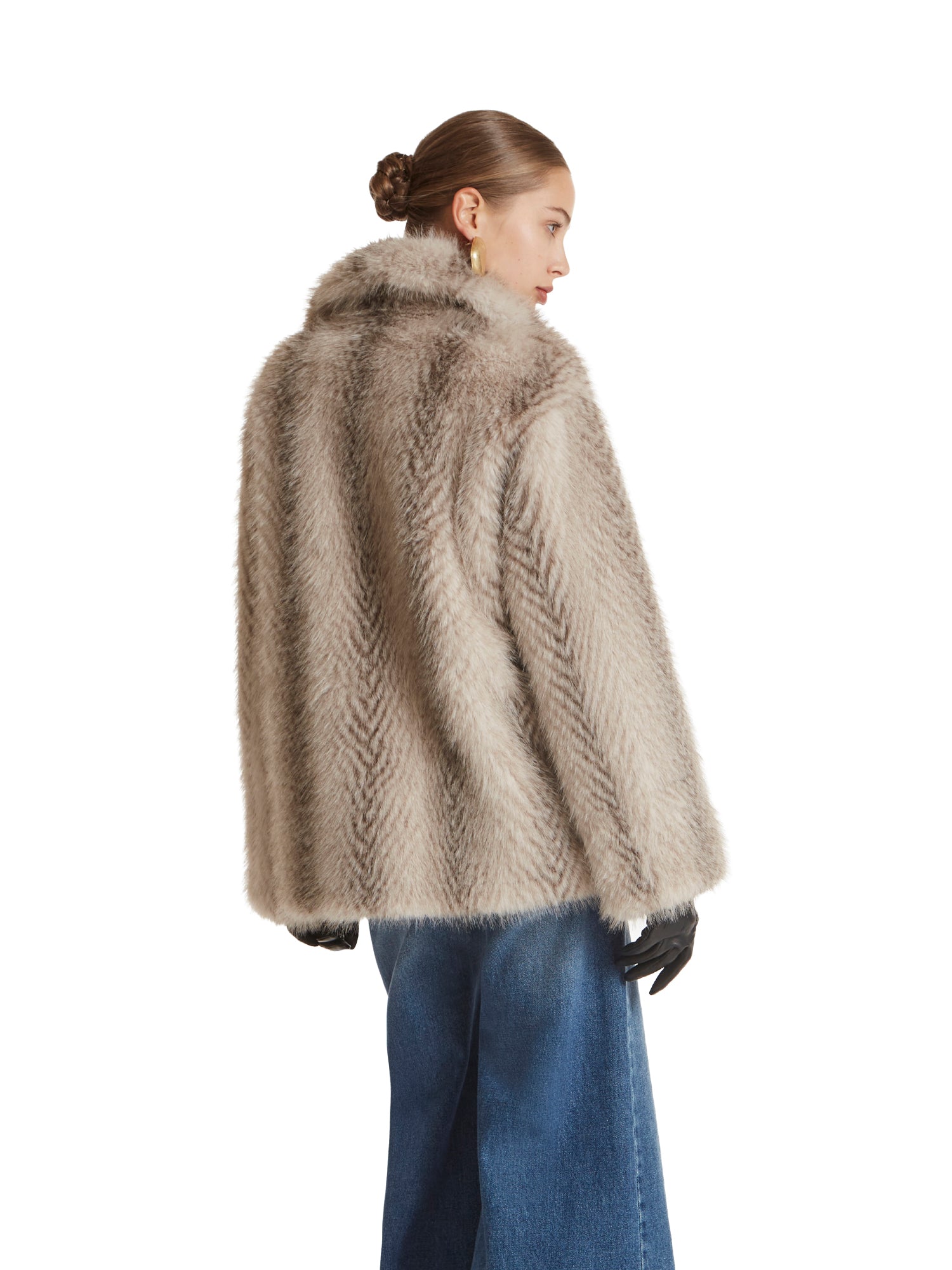 Herringbone eco-fur peacoat