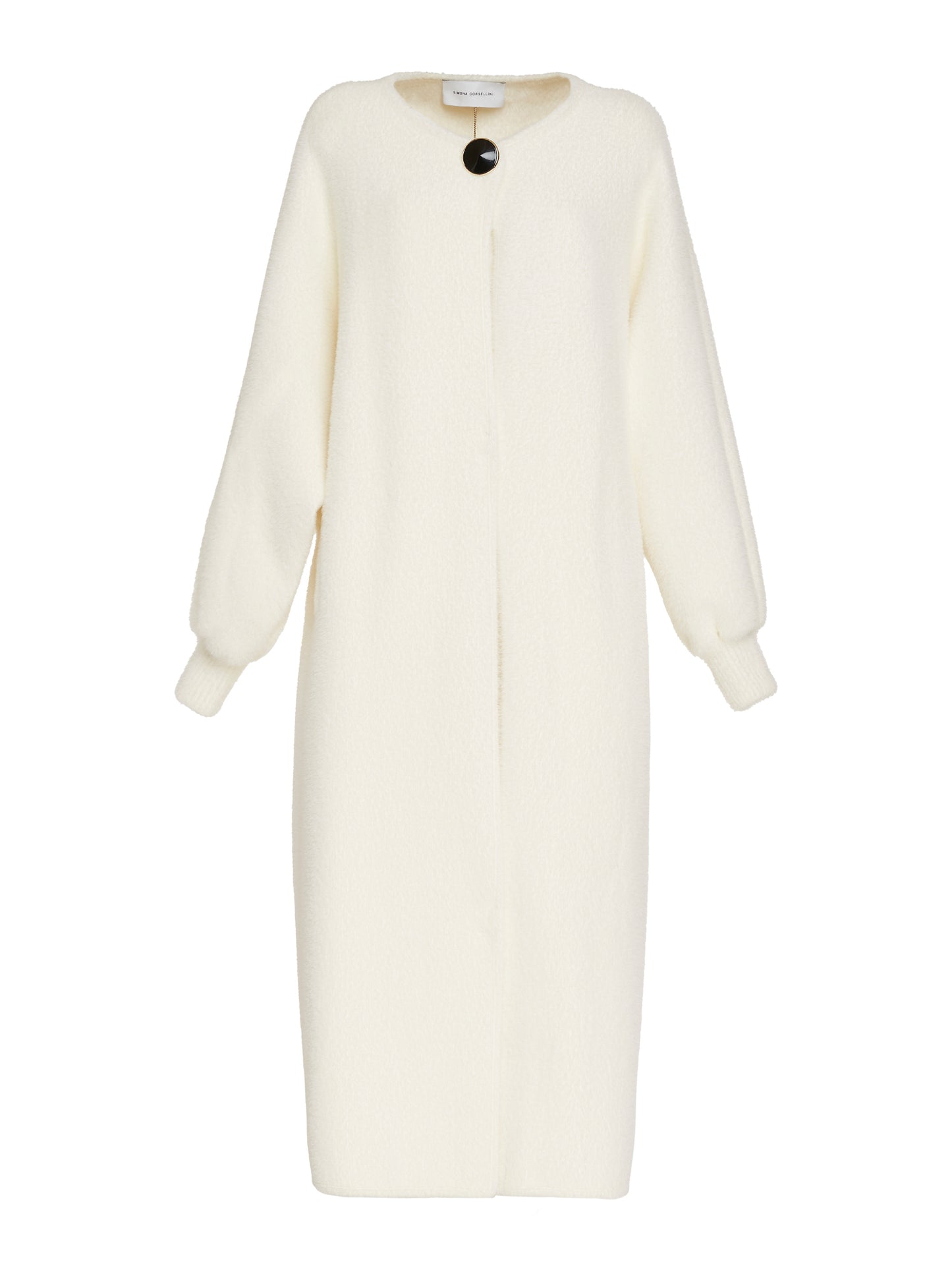 Knitted coat with scarf and oversized button
