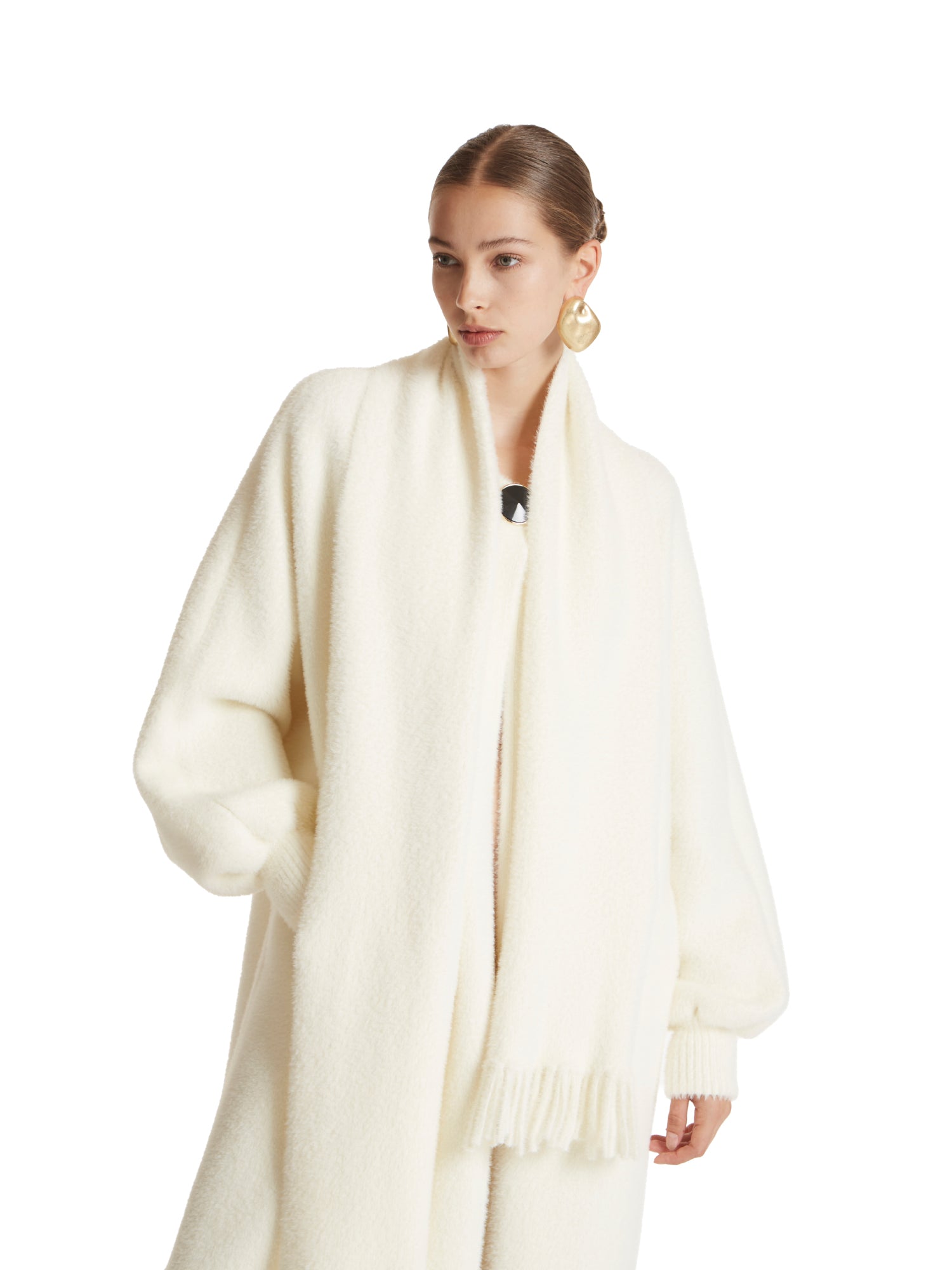 Knitted coat with scarf and oversized button