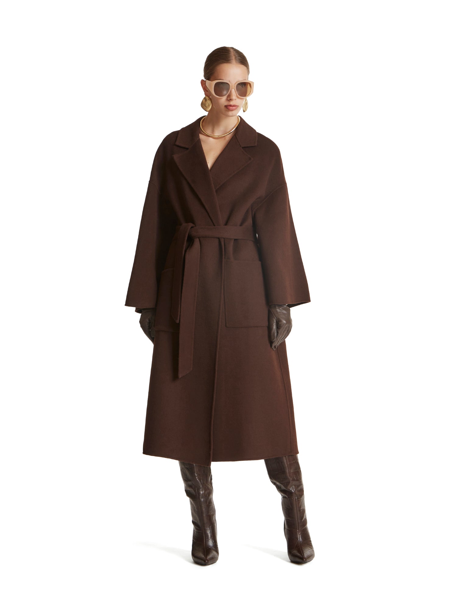 Wrap coat with dropped sleeves