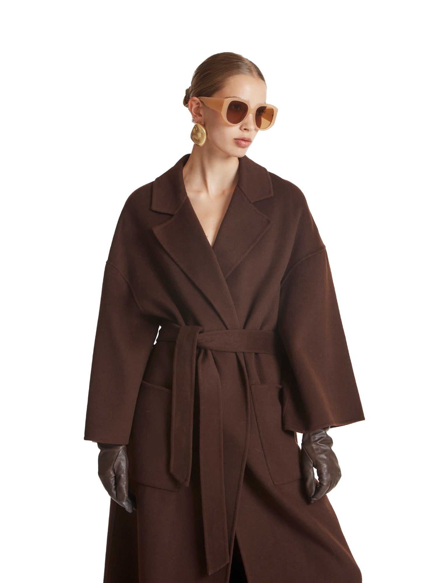 Wrap coat with dropped sleeves