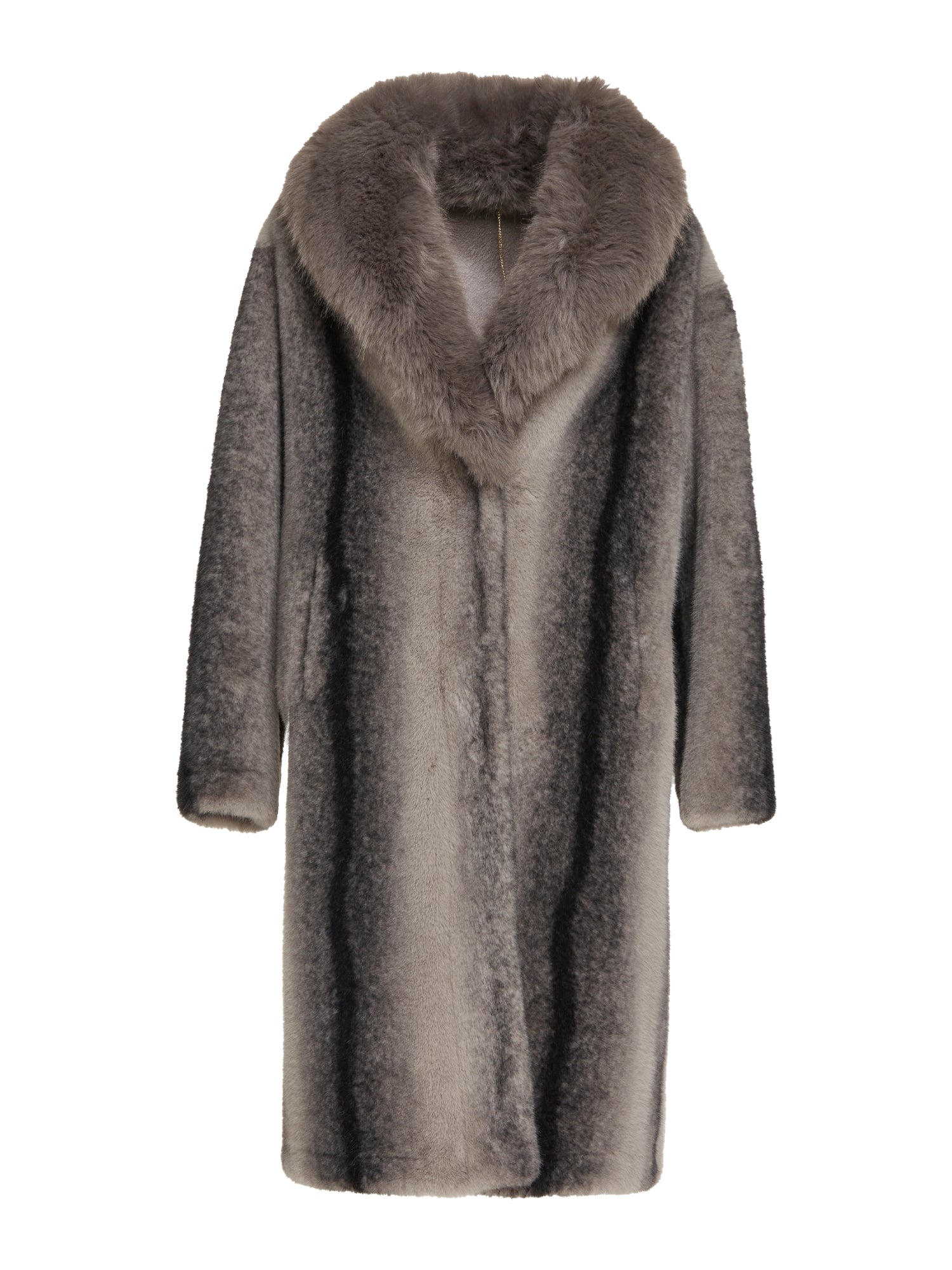 Cappotto striato con collo sciallato in ecofur