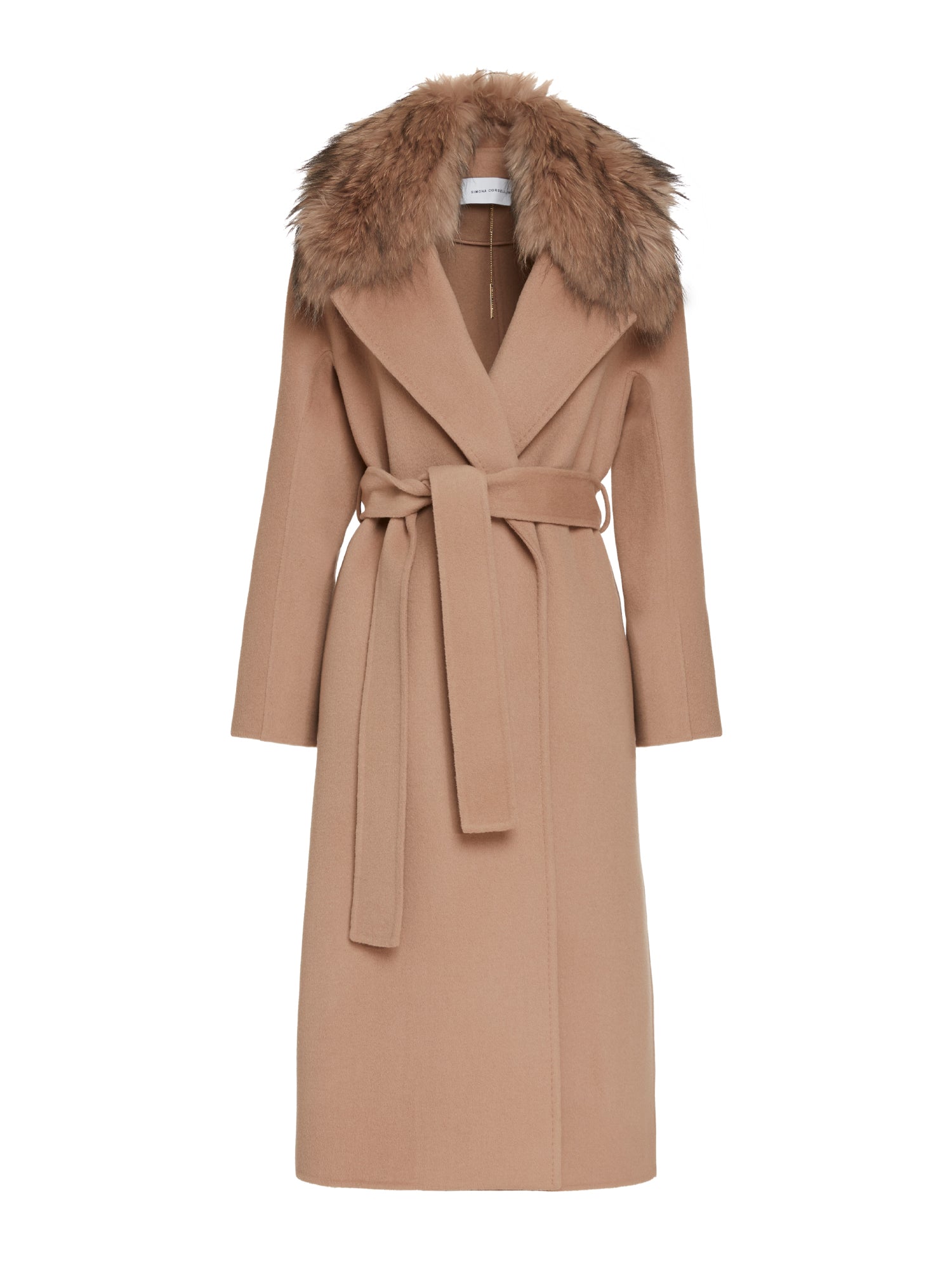 Double-breasted coat with fur collar