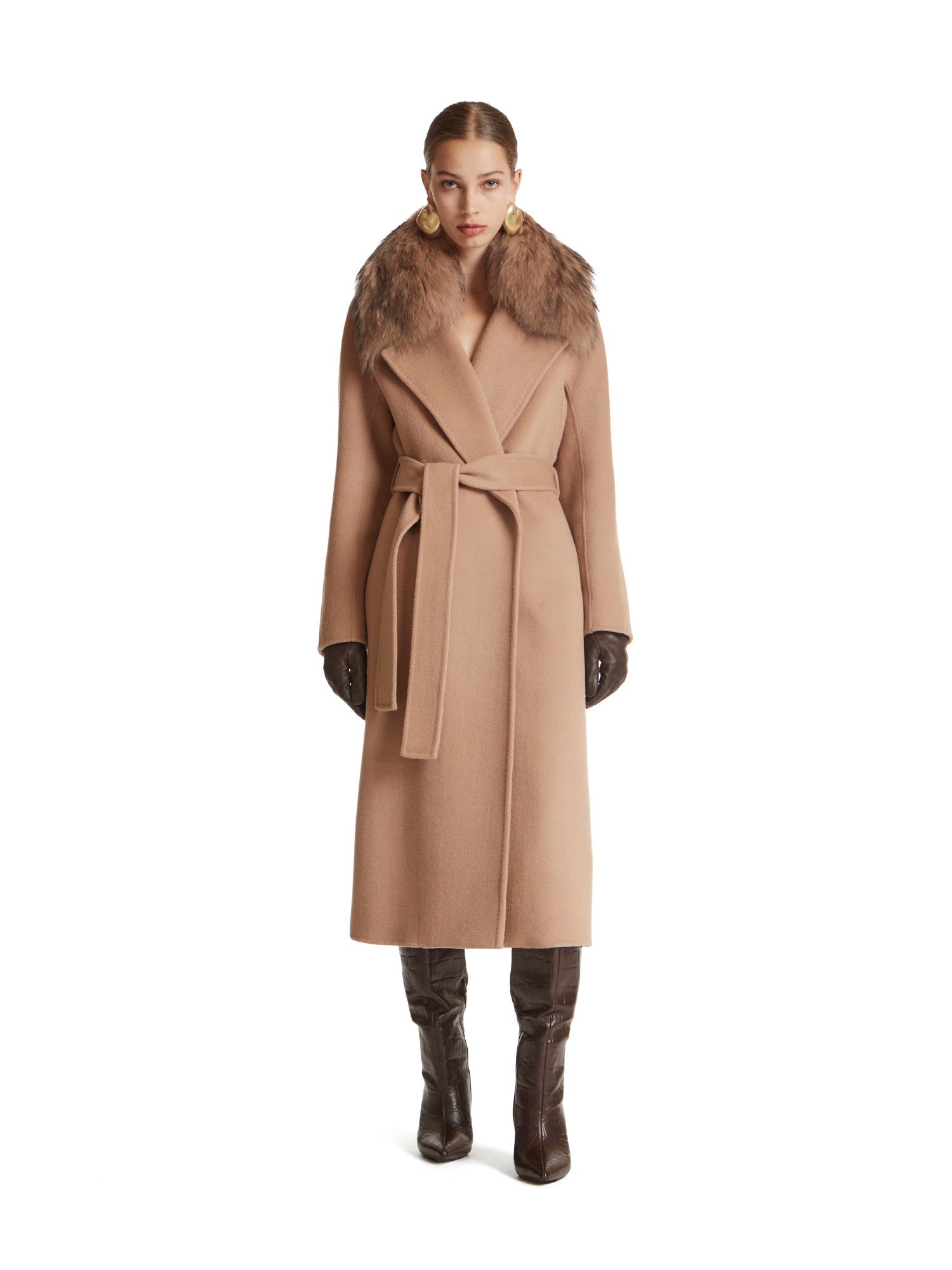 Cappotto double con collo pelliccia