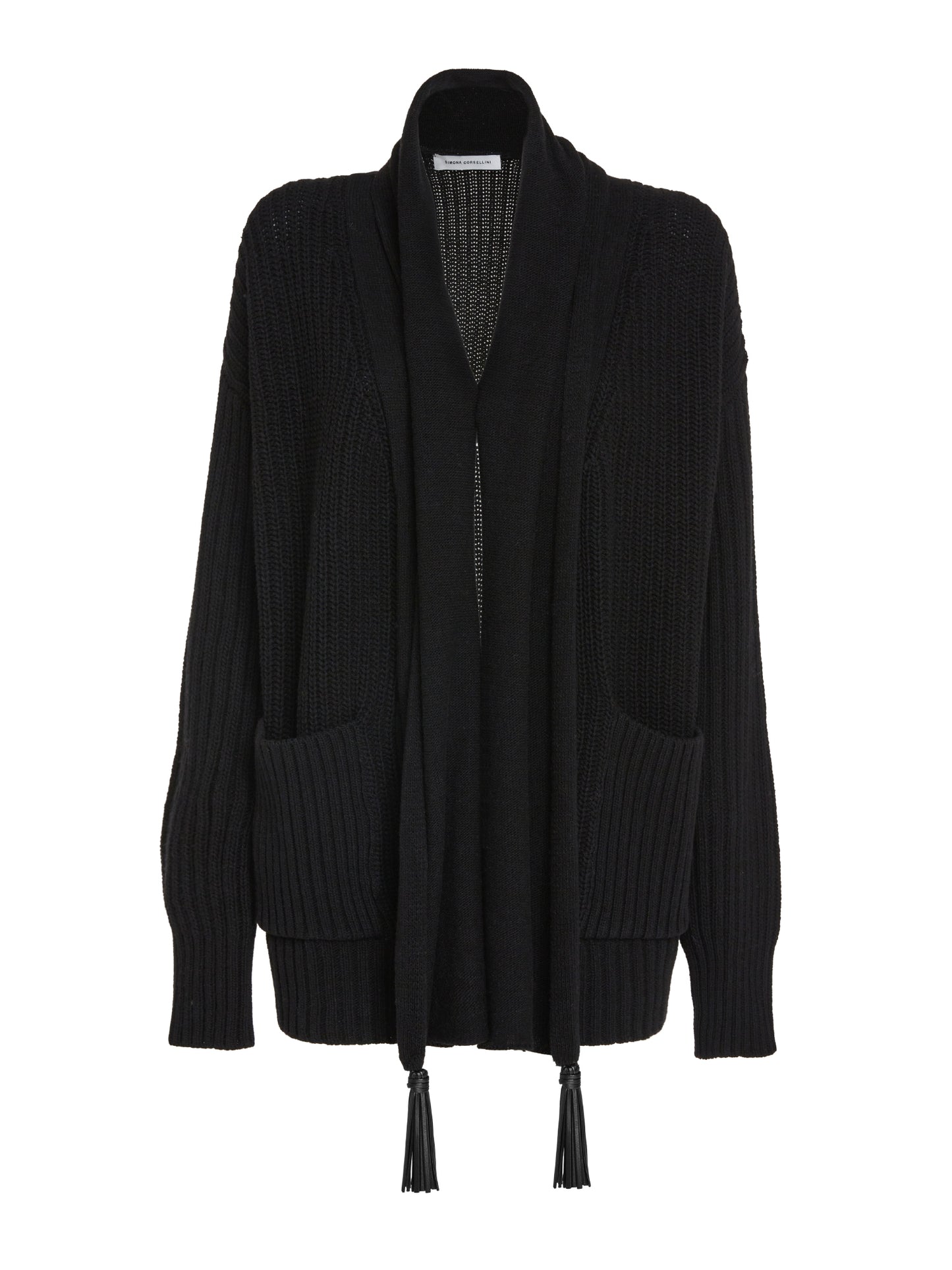 Vegan leather cardigan with tassels