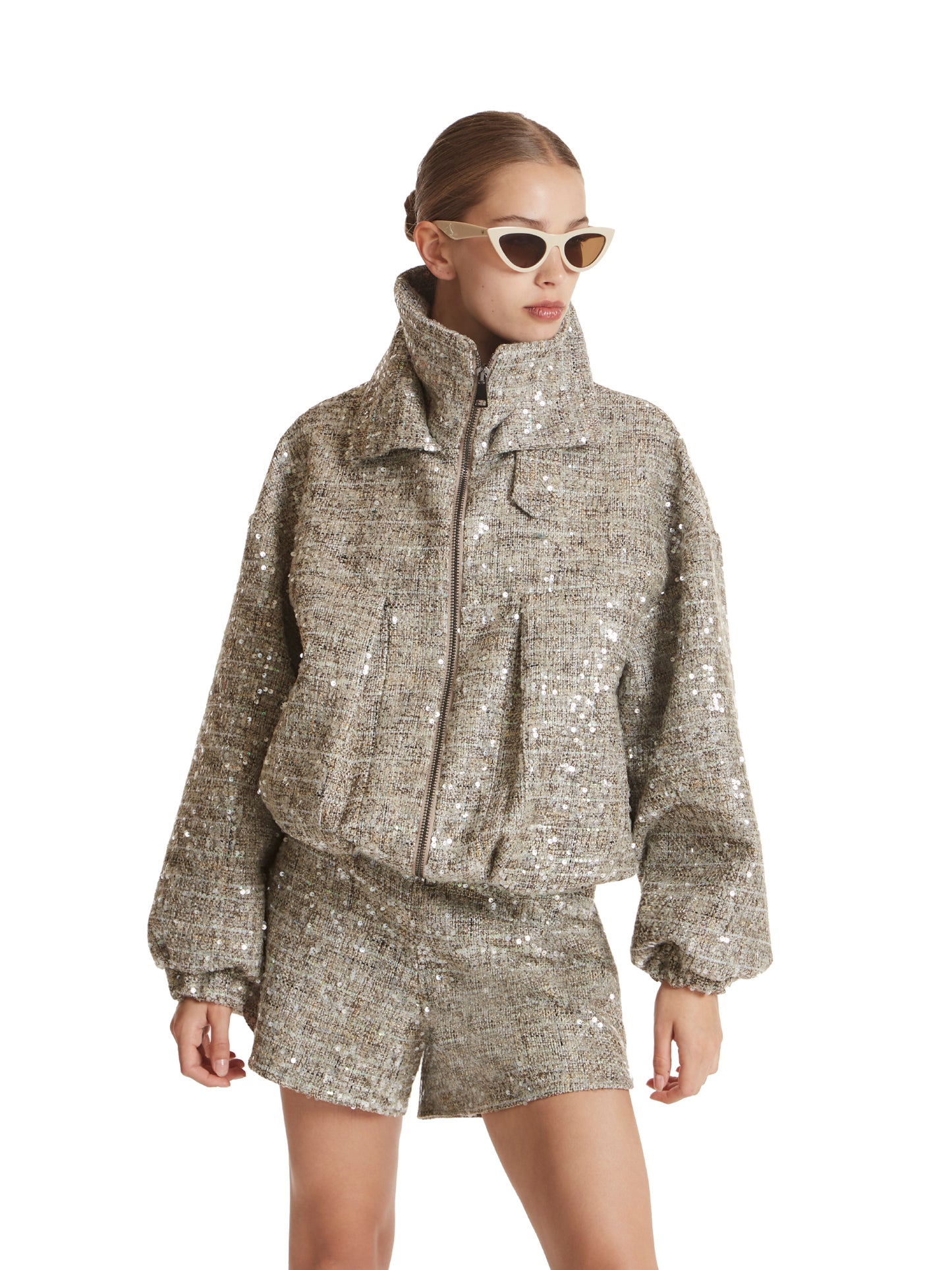 Oversized sequin Chanel bomber jacket