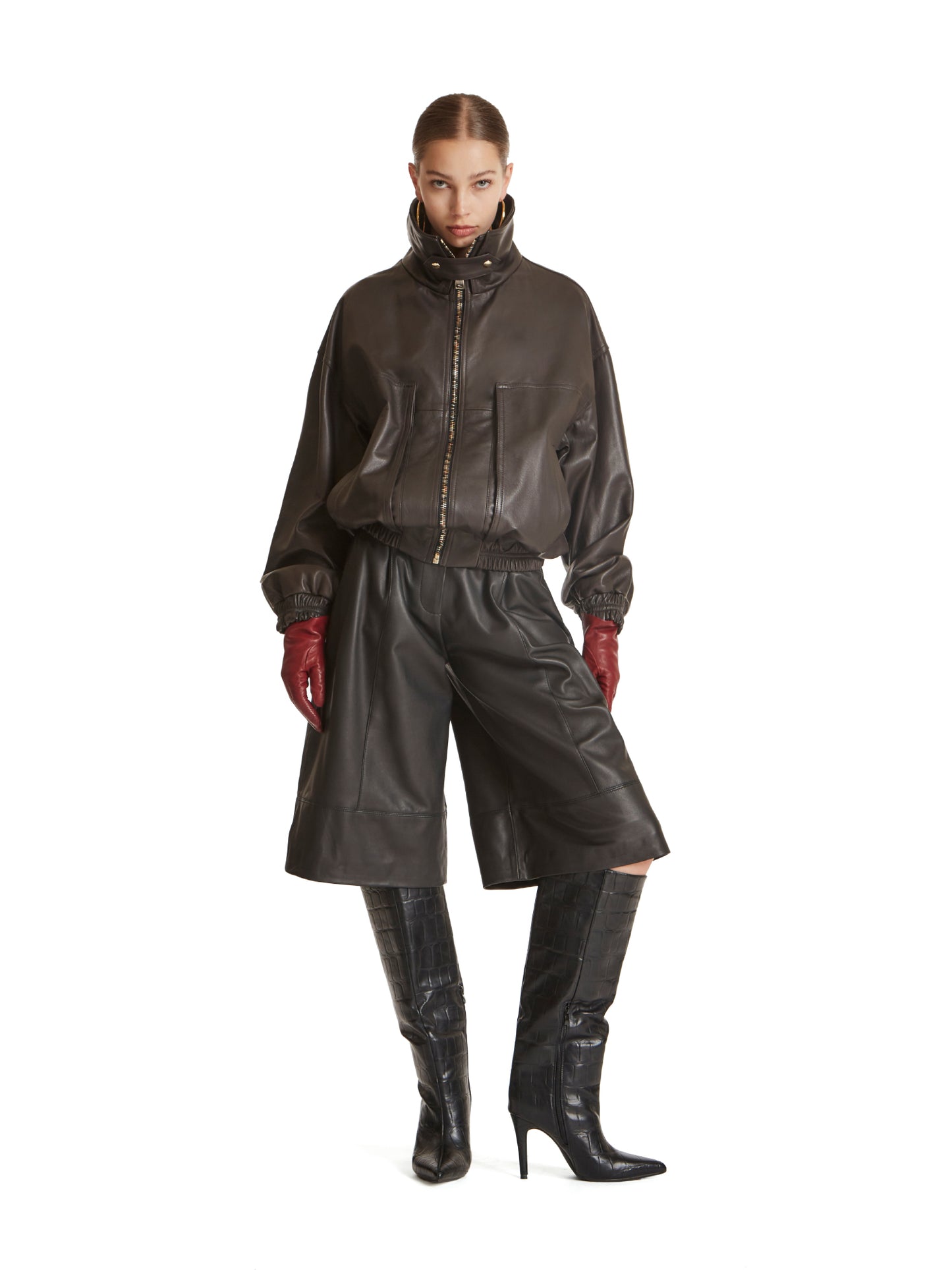 Oversized leather bomber jacket