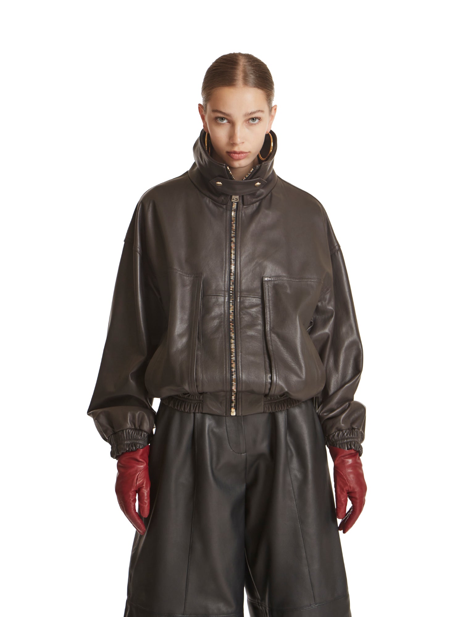 Oversized leather bomber jacket