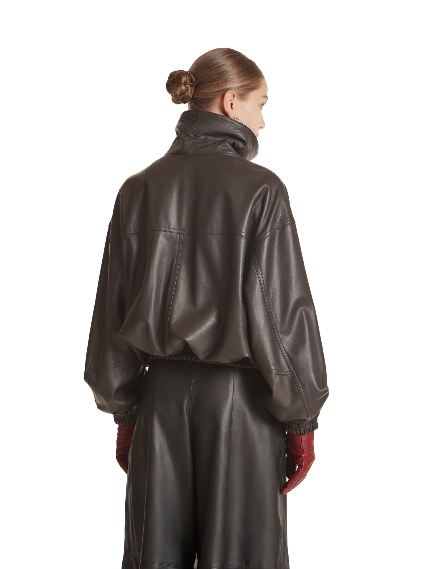 Oversized leather bomber jacket