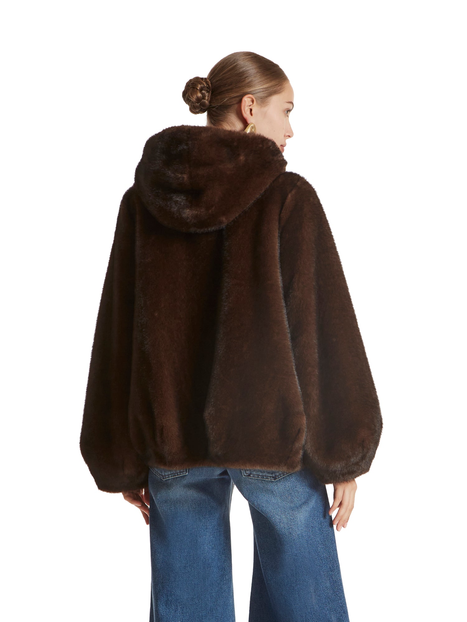 Hooded bomber jacket in eco-mink fur